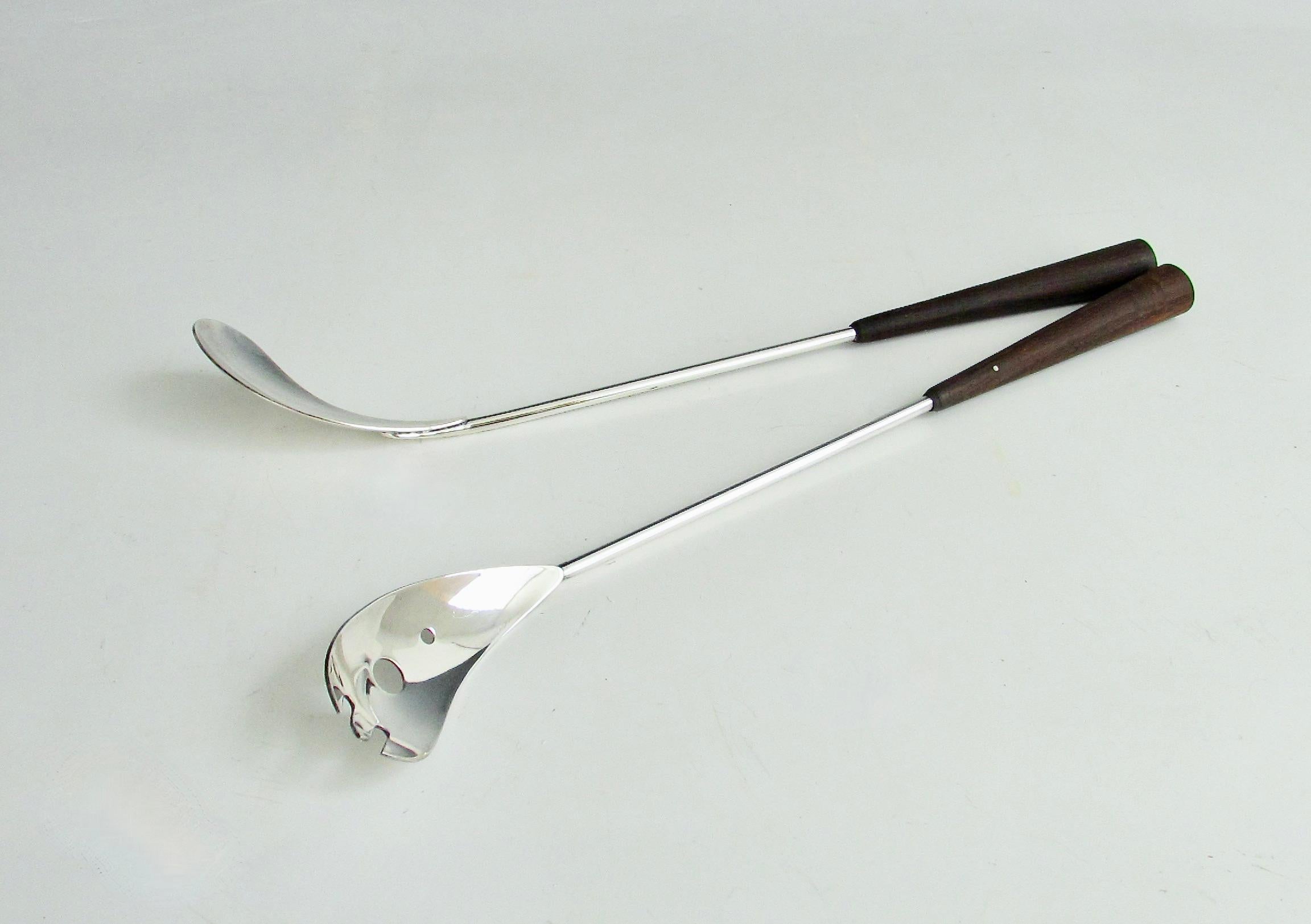 Carl F. Christiansen Salatbesteck aus Rosenholz mit versilberten Tafelsilber, gekennzeichnet Dänemark CC (Handgefertigt) im Angebot