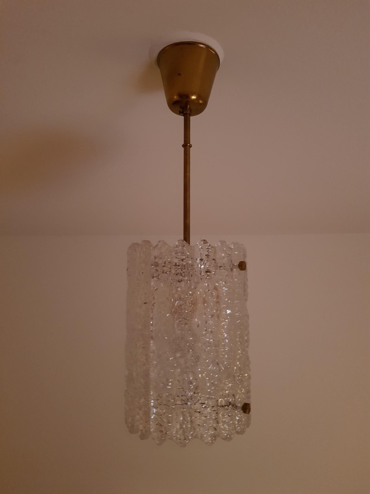 Swedish Carl Fagerlund 2 Pendant Lights Brass and Glass 1960s, Orrefors Sweden For Sale
