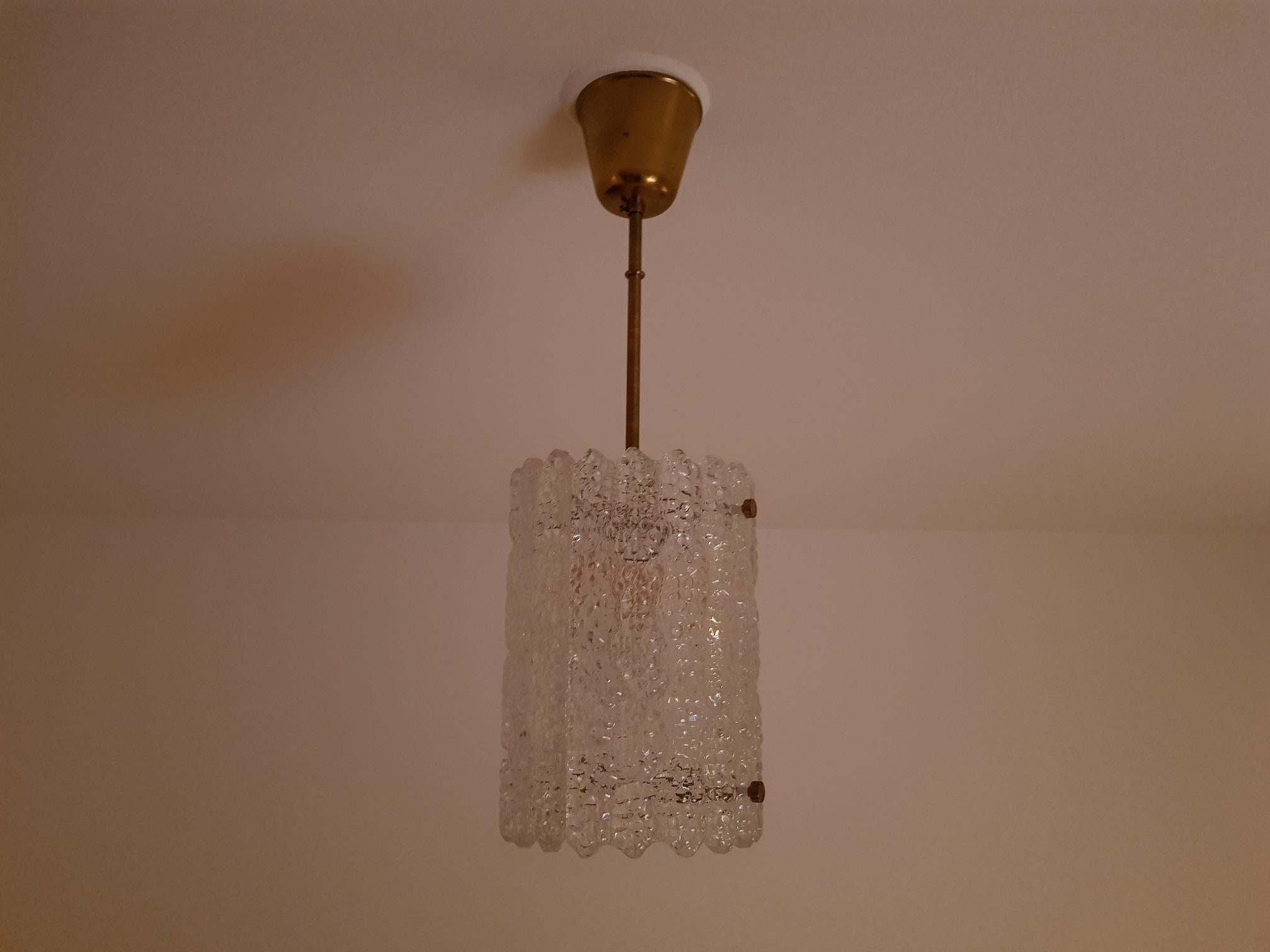 Hand-Crafted Carl Fagerlund 2 Pendant Lights Brass and Glass 1960s, Orrefors Sweden For Sale