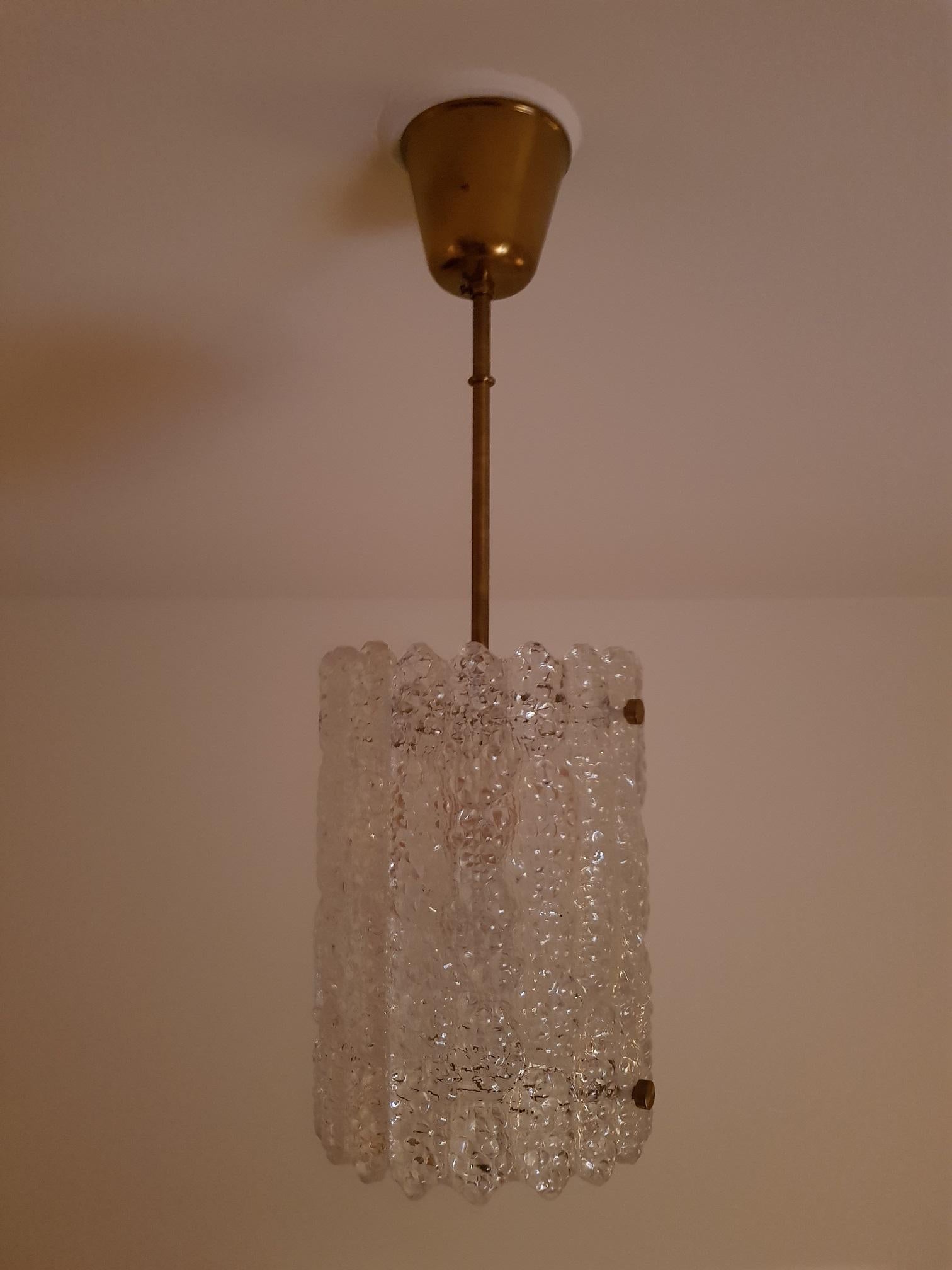 Carl Fagerlund 2 Pendant Lights Brass and Glass 1960s, Orrefors Sweden In Good Condition For Sale In Limhamn, SE