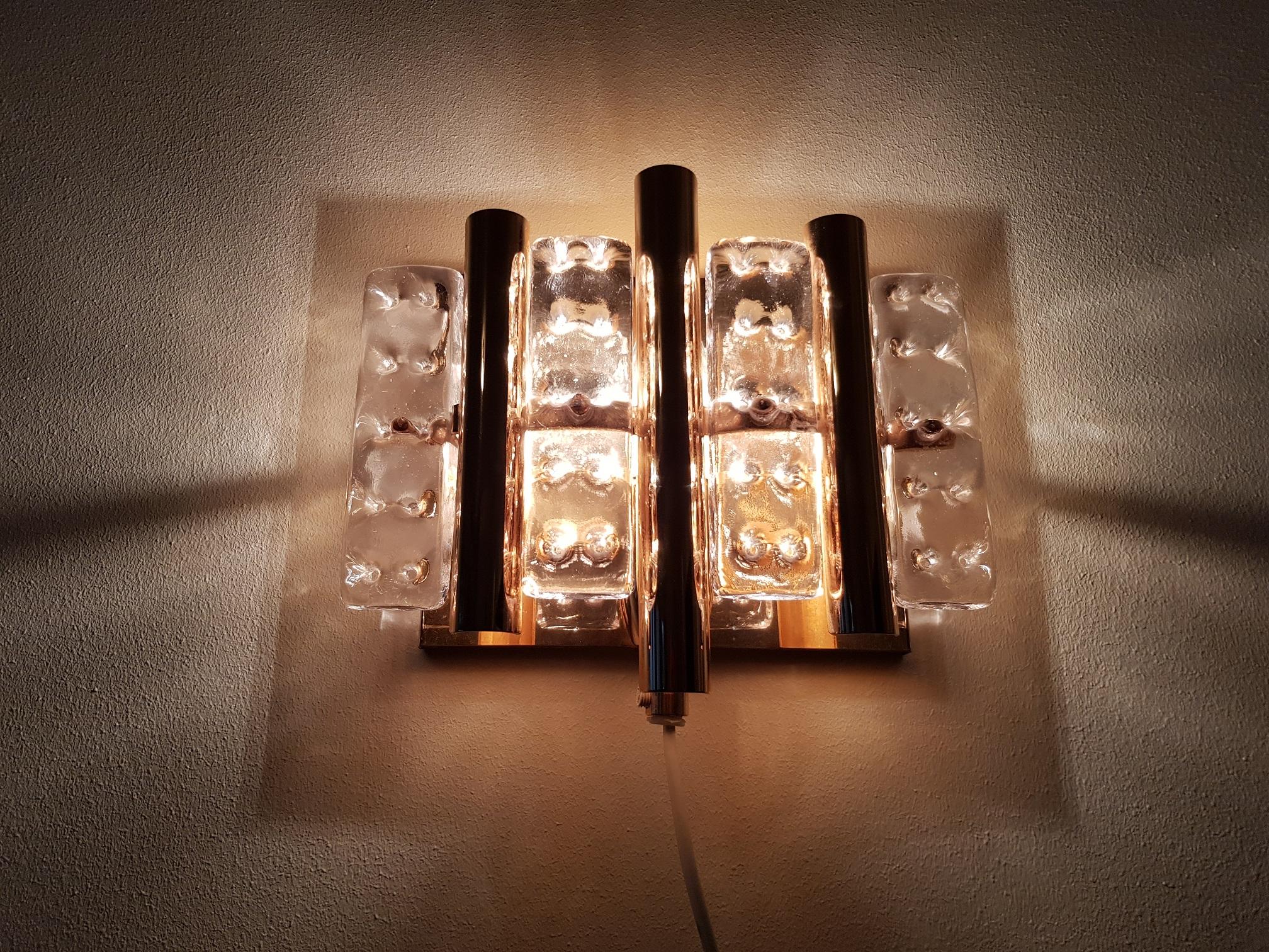 Hand-Crafted Carl Fagerlund 4 Wall Lamps Brass and Glass 1960s, Orrefors, Sweden For Sale