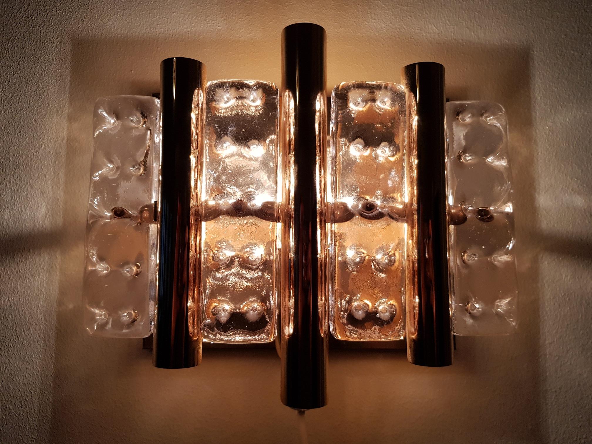 Carl Fagerlund 4 Wall Lamps Brass and Glass 1960s, Orrefors, Sweden In Good Condition For Sale In Limhamn, SE