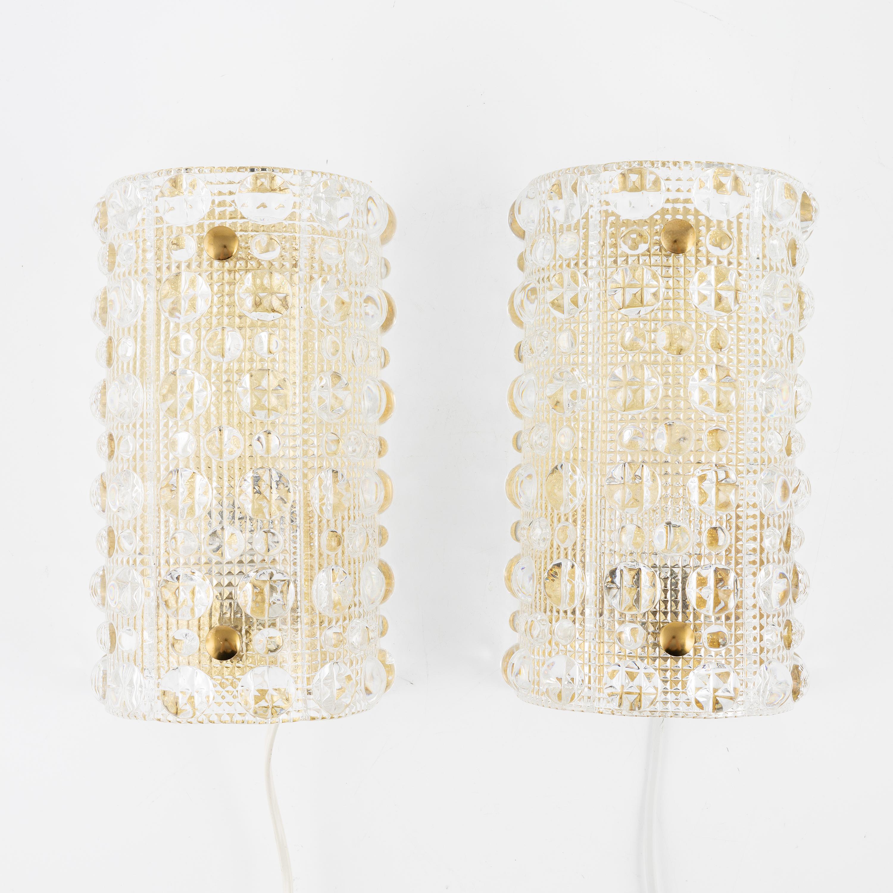Danish Carl Fagerlund, a Pair of Glass Wall Lights for Lyfa, Orrefors Sweden, 1960 For Sale