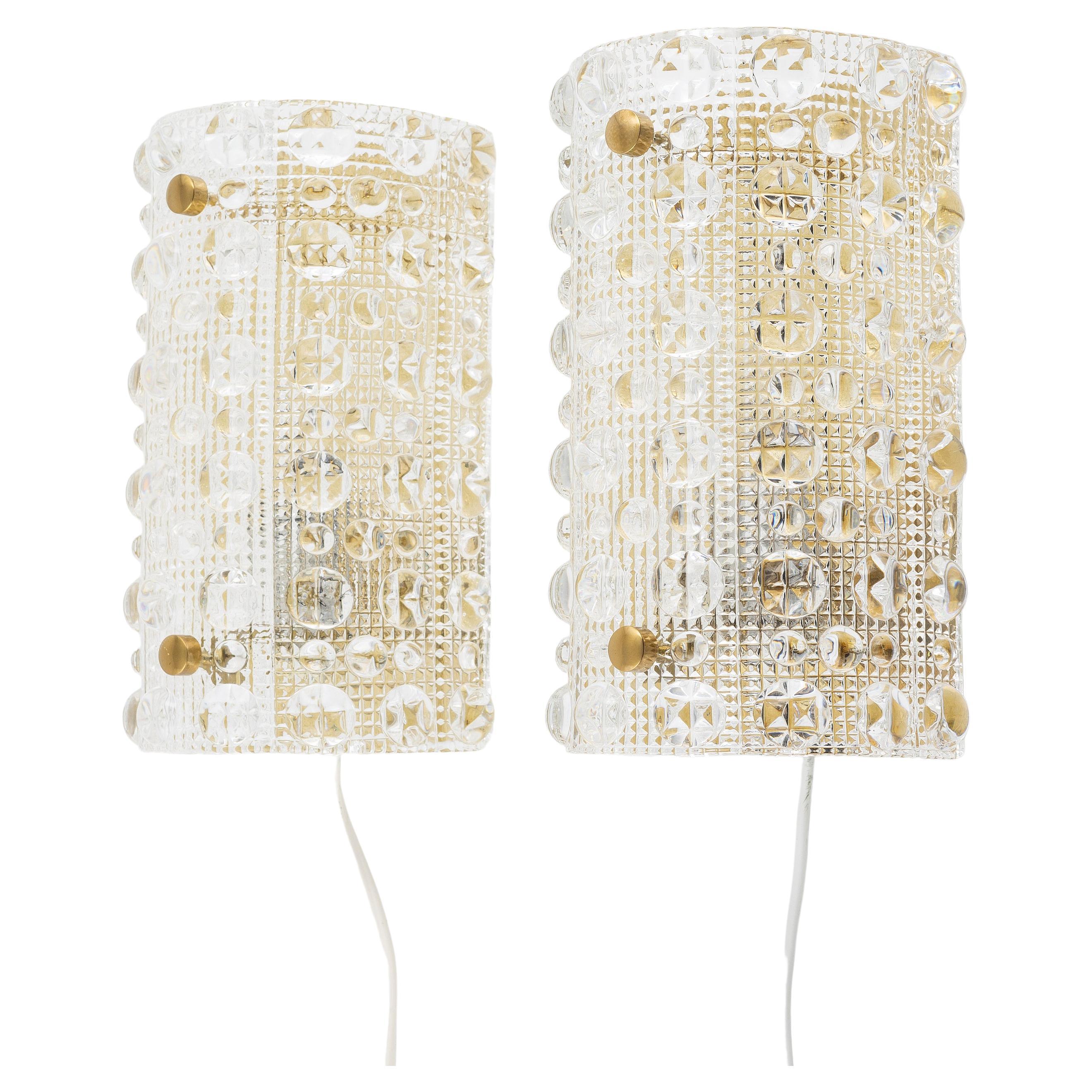 Carl Fagerlund, a Pair of Glass Wall Lights for Lyfa, Orrefors Sweden, 1960 For Sale