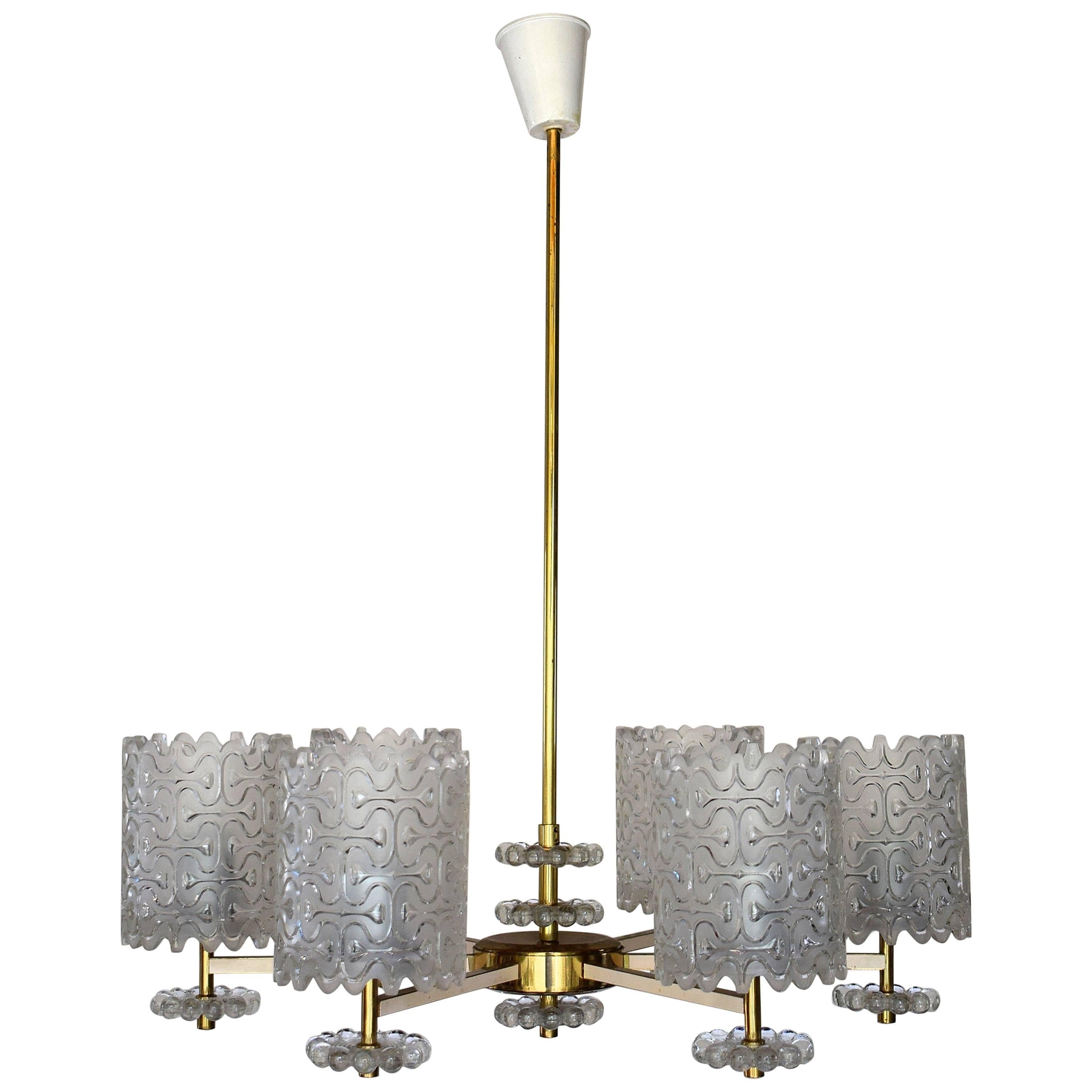Carl Fagerlund Attributed Hanging Brass and Glass Chandelier for Orrefors For Sale