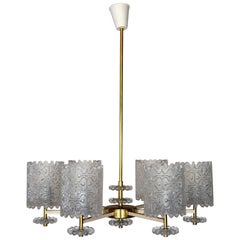 Carl Fagerlund Attributed Hanging Brass and Glass Chandelier for Orrefors