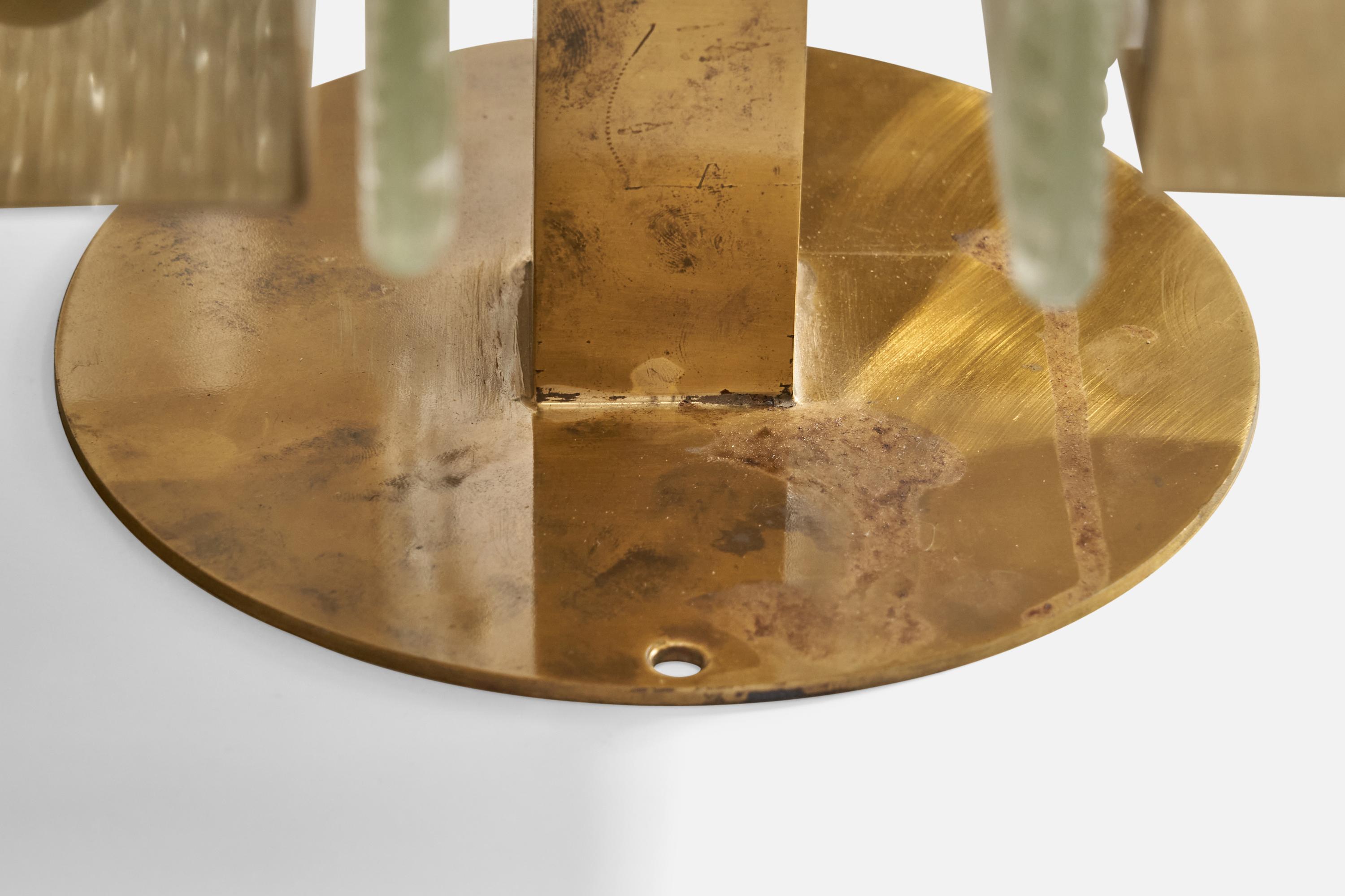 Carl Fagerlund Attribution, Wall Light, Brass, Glass, Sweden, 1960s For Sale 1