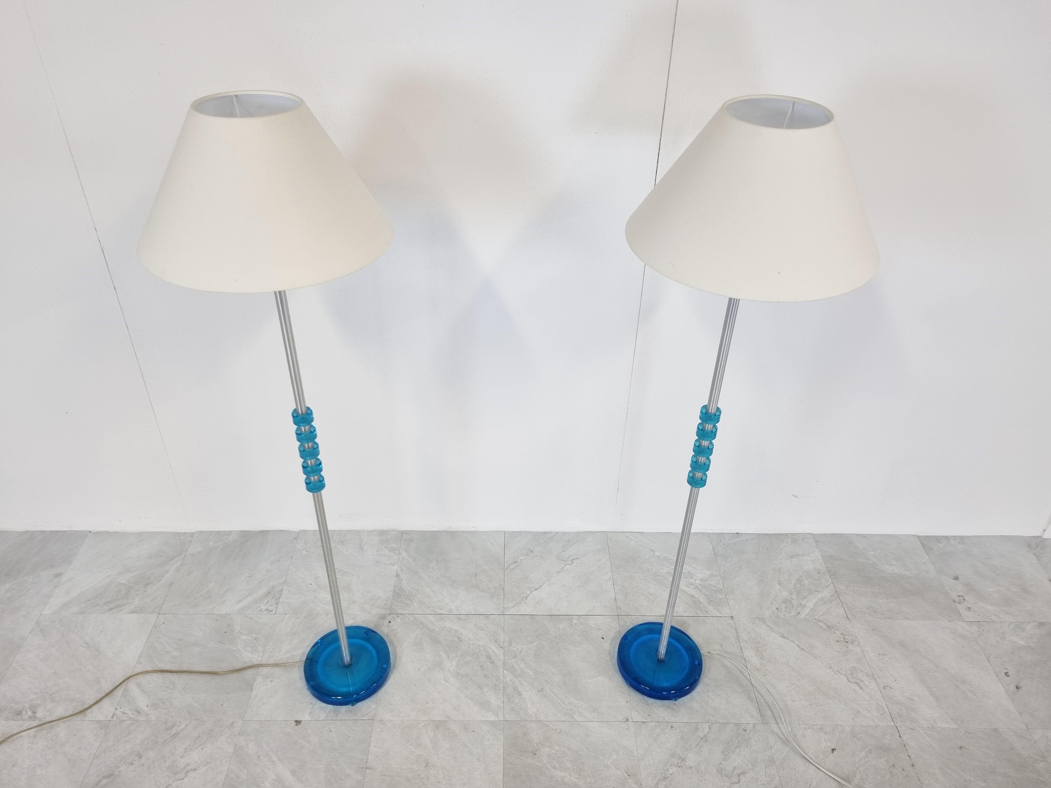 Lampadaires en verre bleu Carl Fagerlund, lot de 2, années 1960 en vente 4