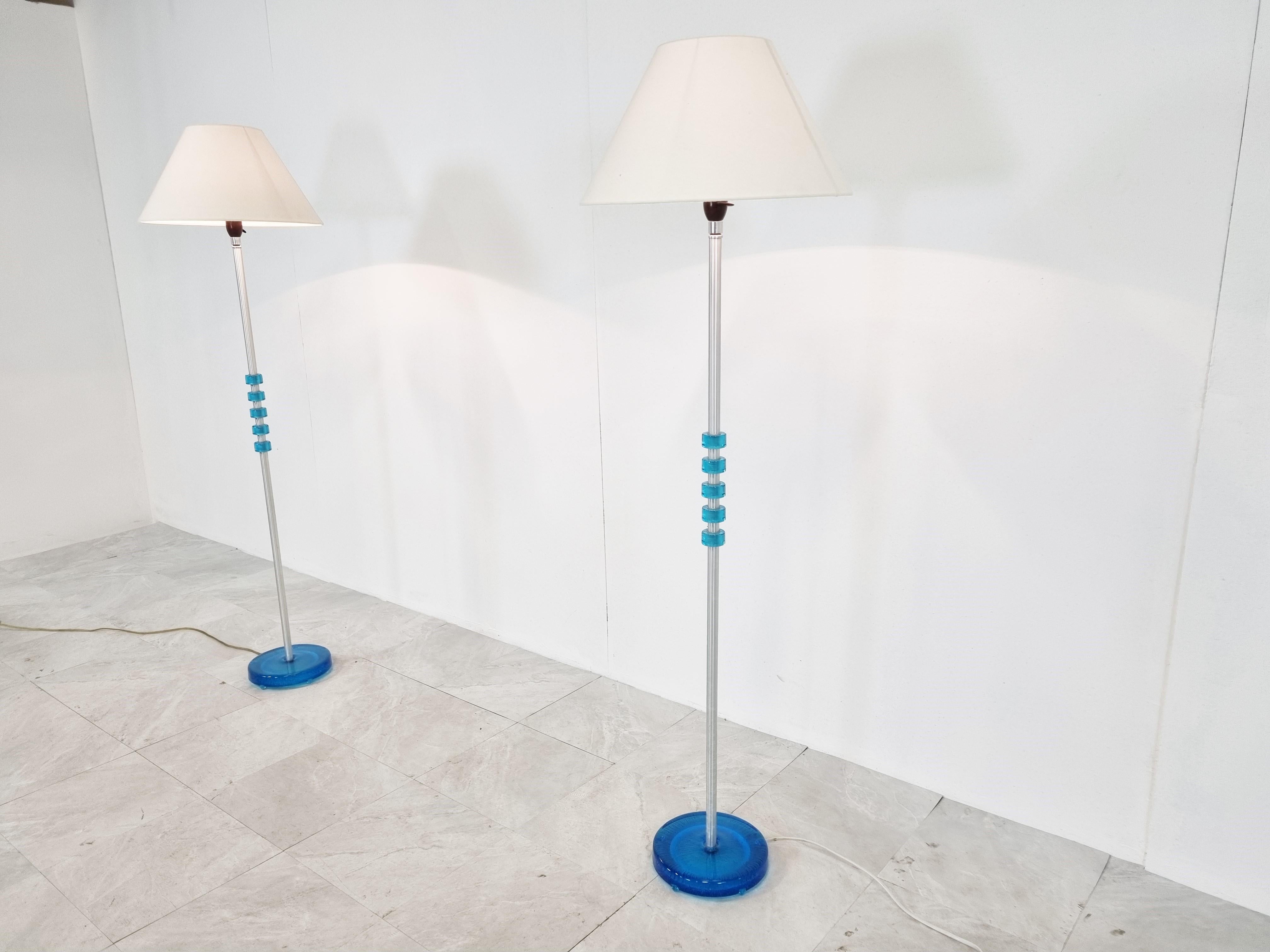 Swedish Carl Fagerlund Blue Glass Floor Lamps, Set of 2, 1960s For Sale