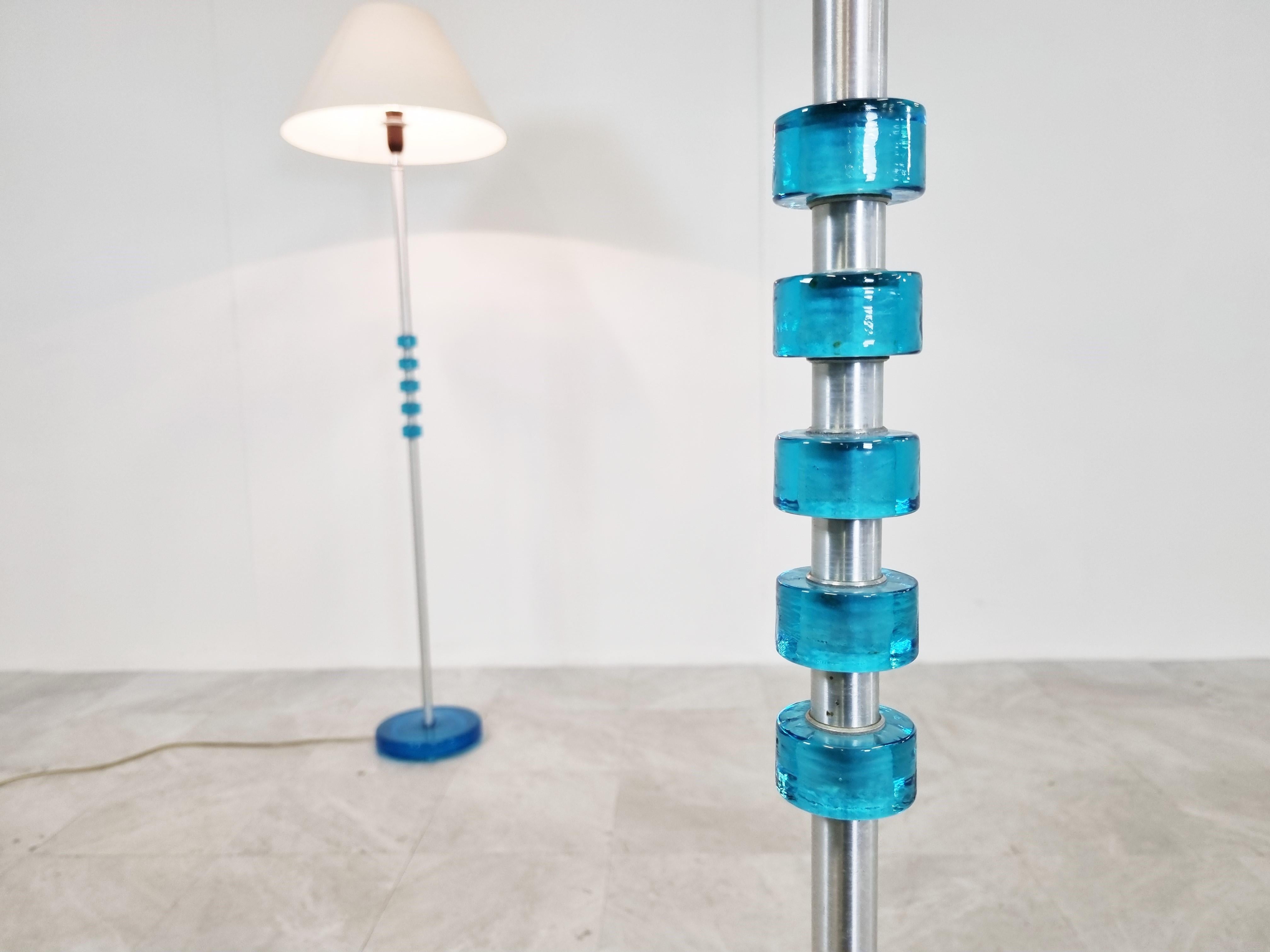 Carl Fagerlund Blue Glass Floor Lamps, Set of 2, 1960s In Good Condition For Sale In HEVERLEE, BE