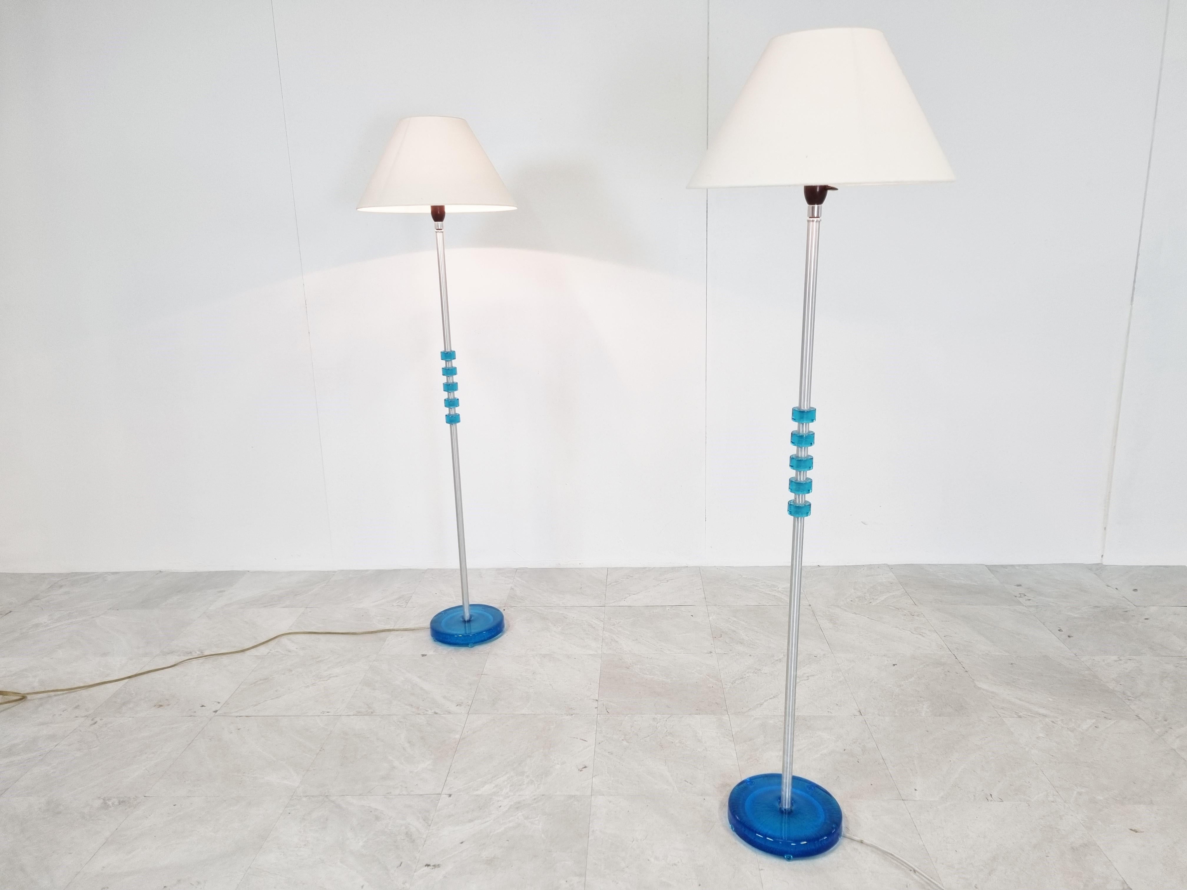 Metal Carl Fagerlund Blue Glass Floor Lamps, Set of 2, 1960s For Sale
