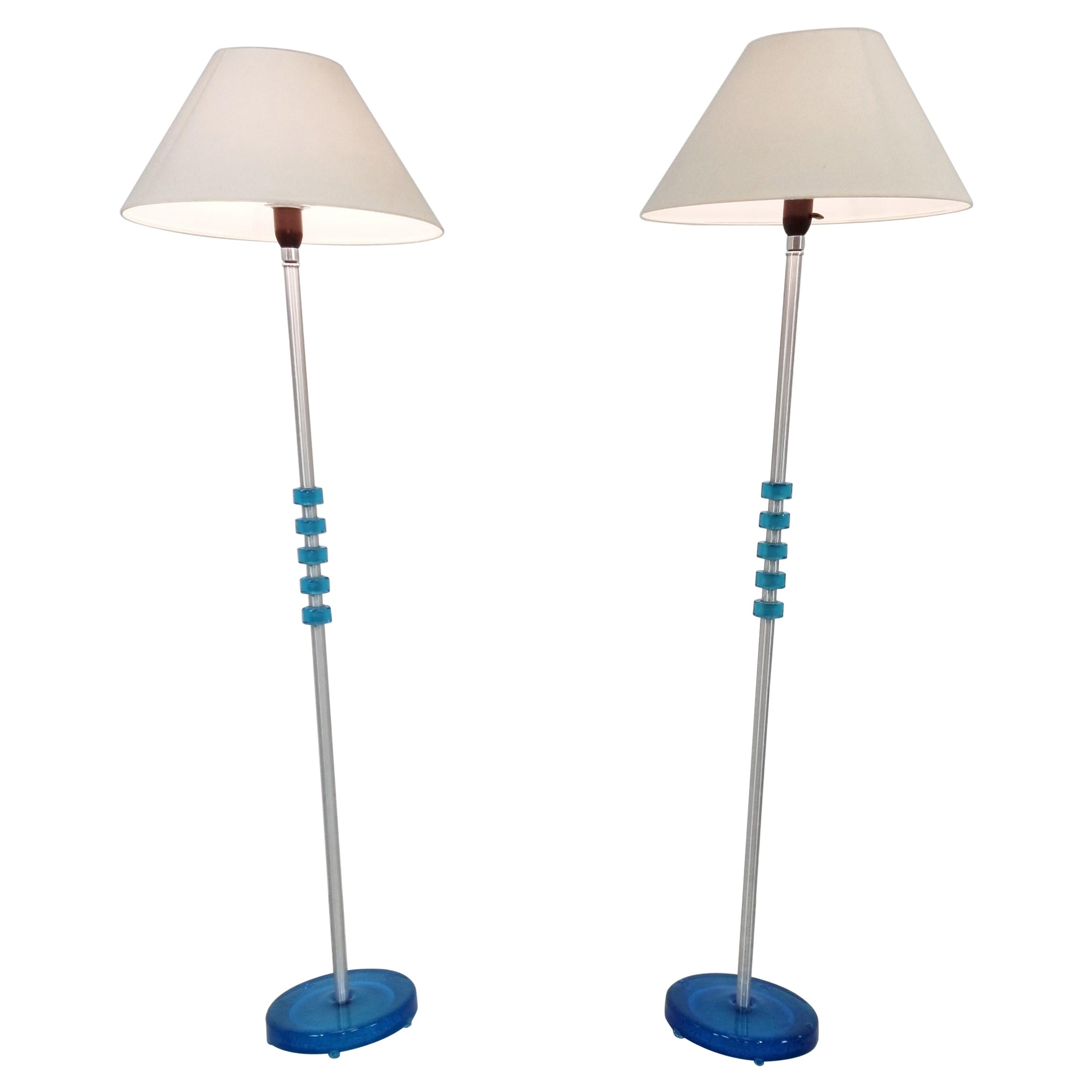 Lampadaires en verre bleu Carl Fagerlund, lot de 2, années 1960 en vente