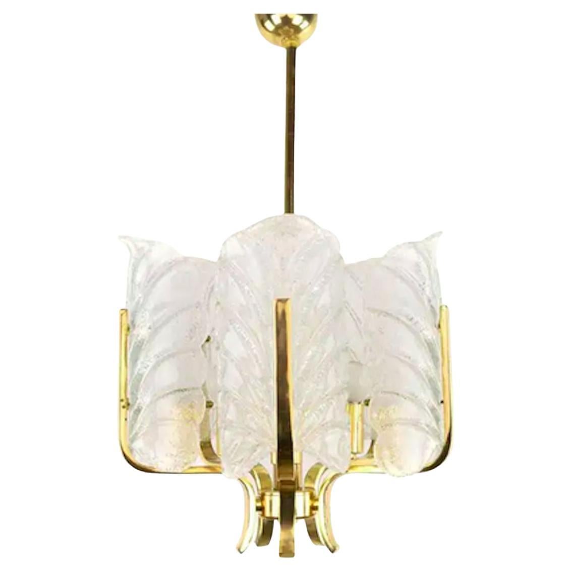 Carl Fagerlund Brass 
Crystal Glass Chandelier for Orrefors, Sweden, 1960s im Angebot
