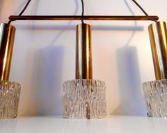 Carl Fagerlund Brass & Crystal Triple Pendant Lamp, Orrefors, 1950s