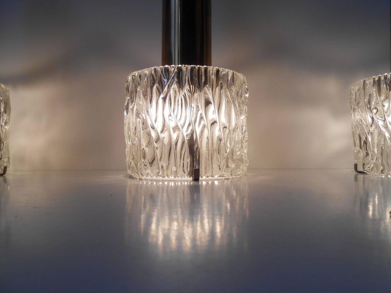 Carl Fagerlund Brass & Crystal Triple Pendant Lamp, Orrefors, 1950s For Sale 1