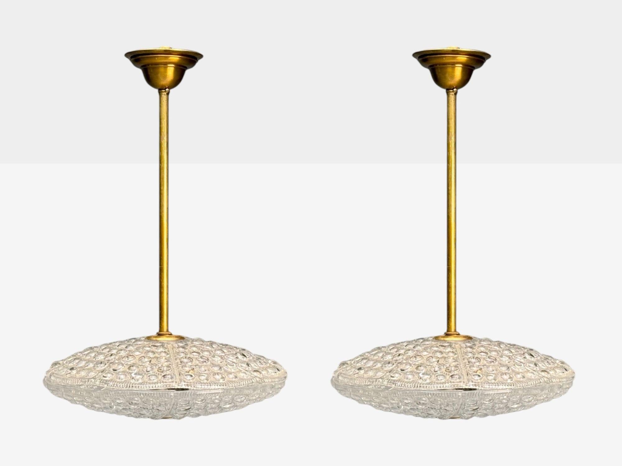 Mid-Century Modern Carl Fagerlund, Brass, Glass, Pendant Lights, Sweden, 1940s For Sale