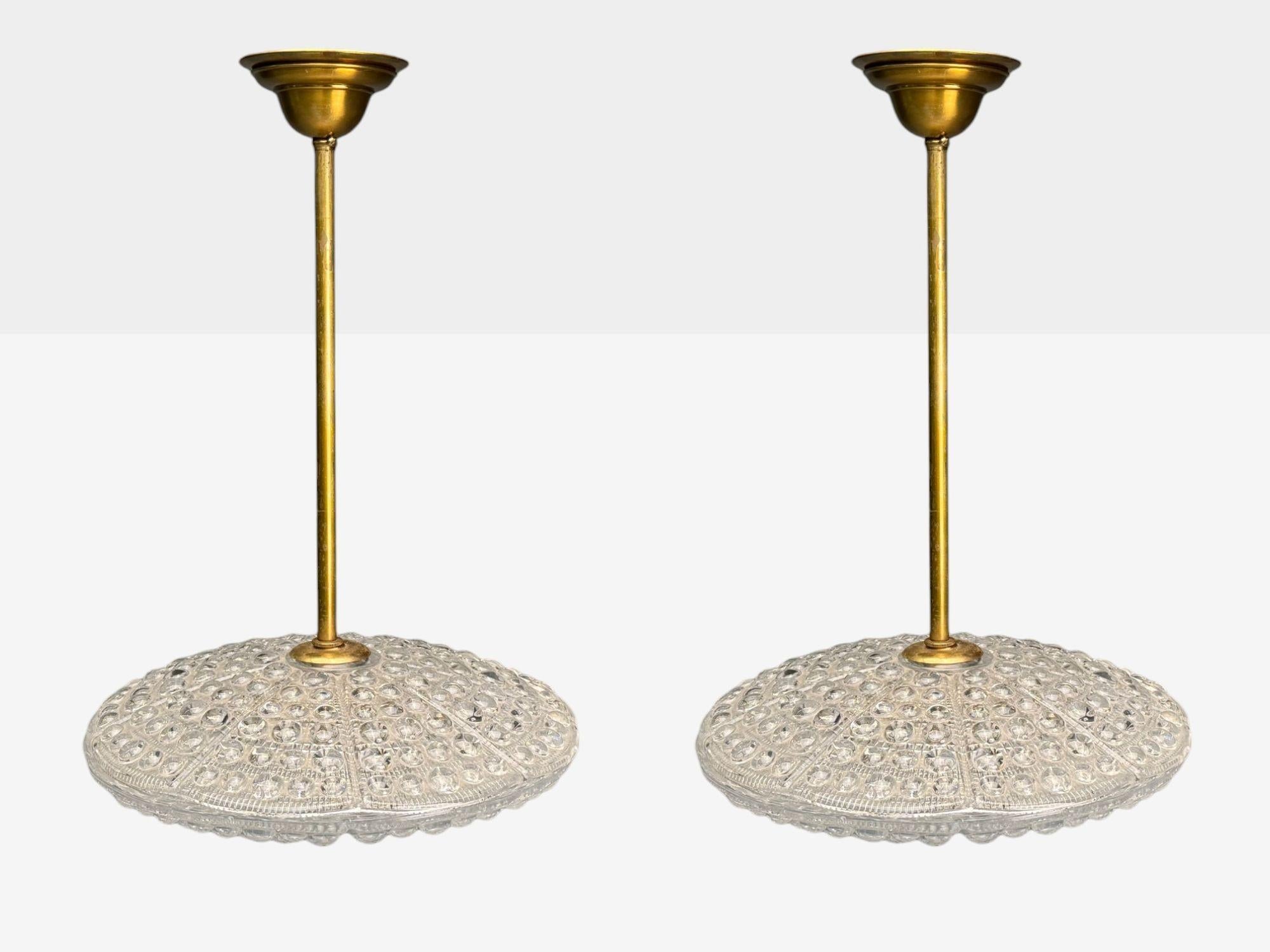 Swedish Carl Fagerlund, Brass, Glass, Pendant Lights, Sweden, 1940s For Sale