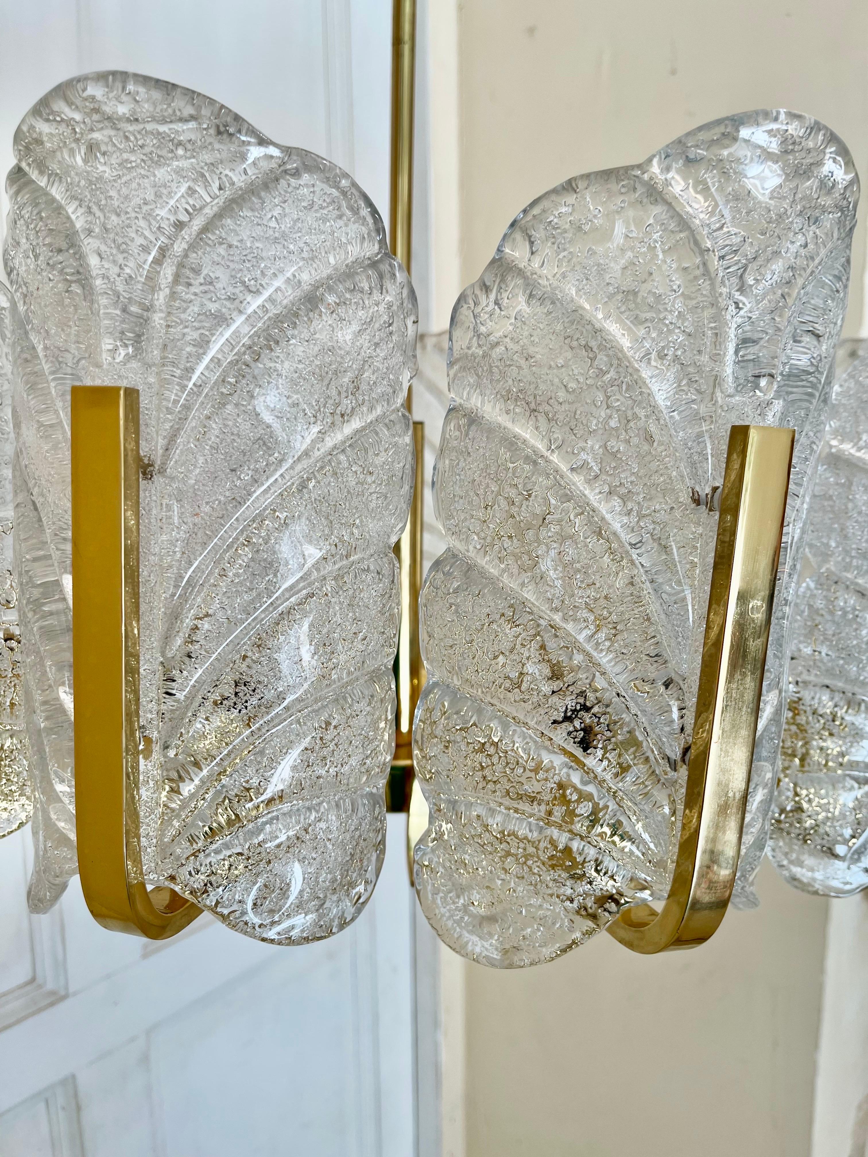 Suédois Carl Fagerlund By Orrifors Chandelier 10 feuilles en verre Murano en vente