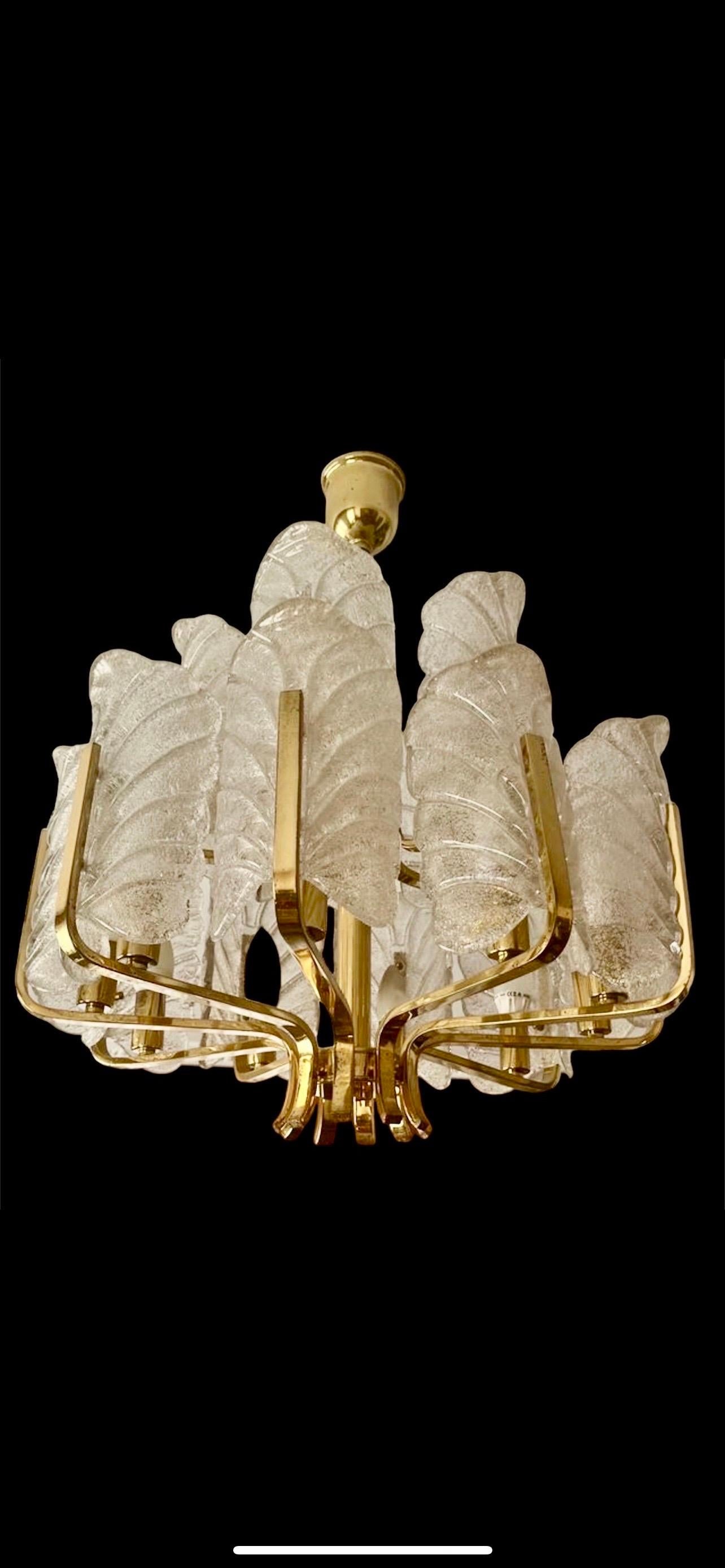 Swedish Carl Fagerlund By Orrifors Chandelier 14 Leaves glass Murano For Sale