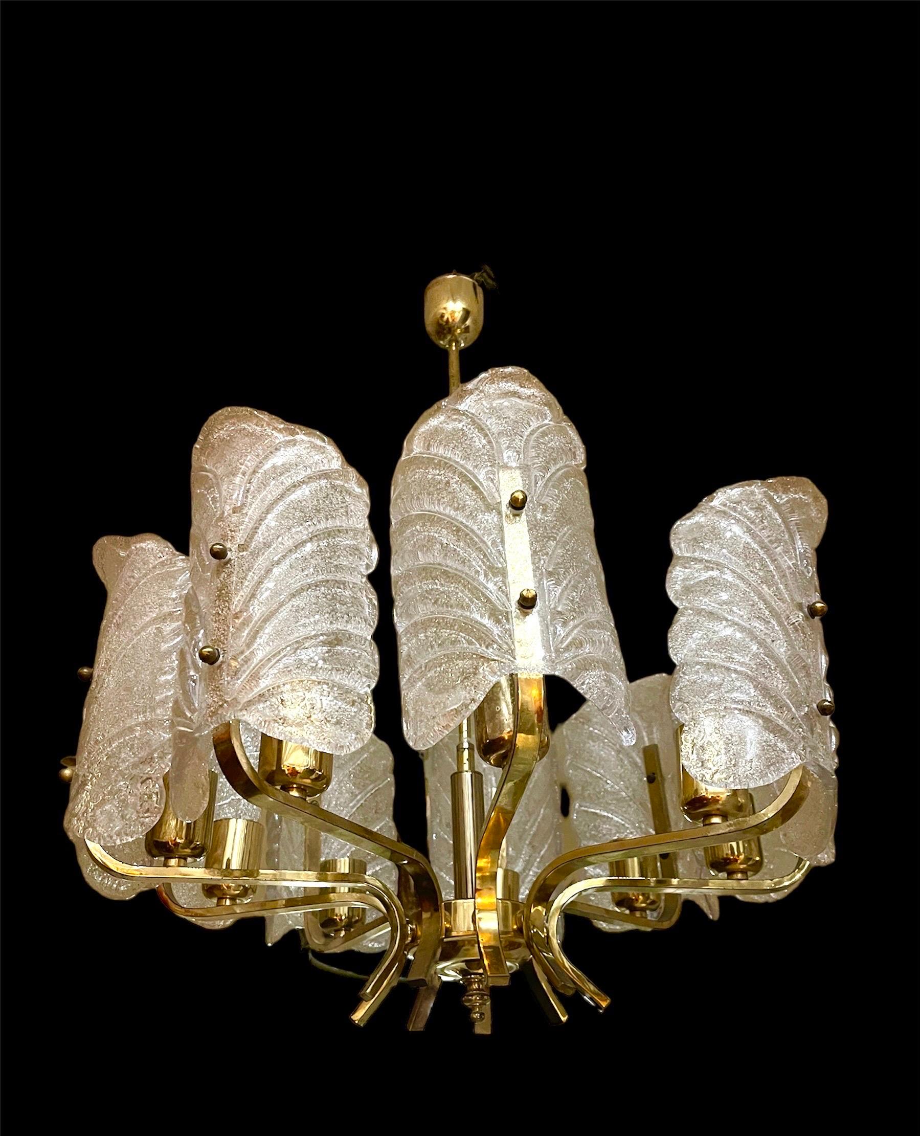 Swedish Carl Fagerlund By Orrifors Chandelier 9 Leaves glass Murano For Sale