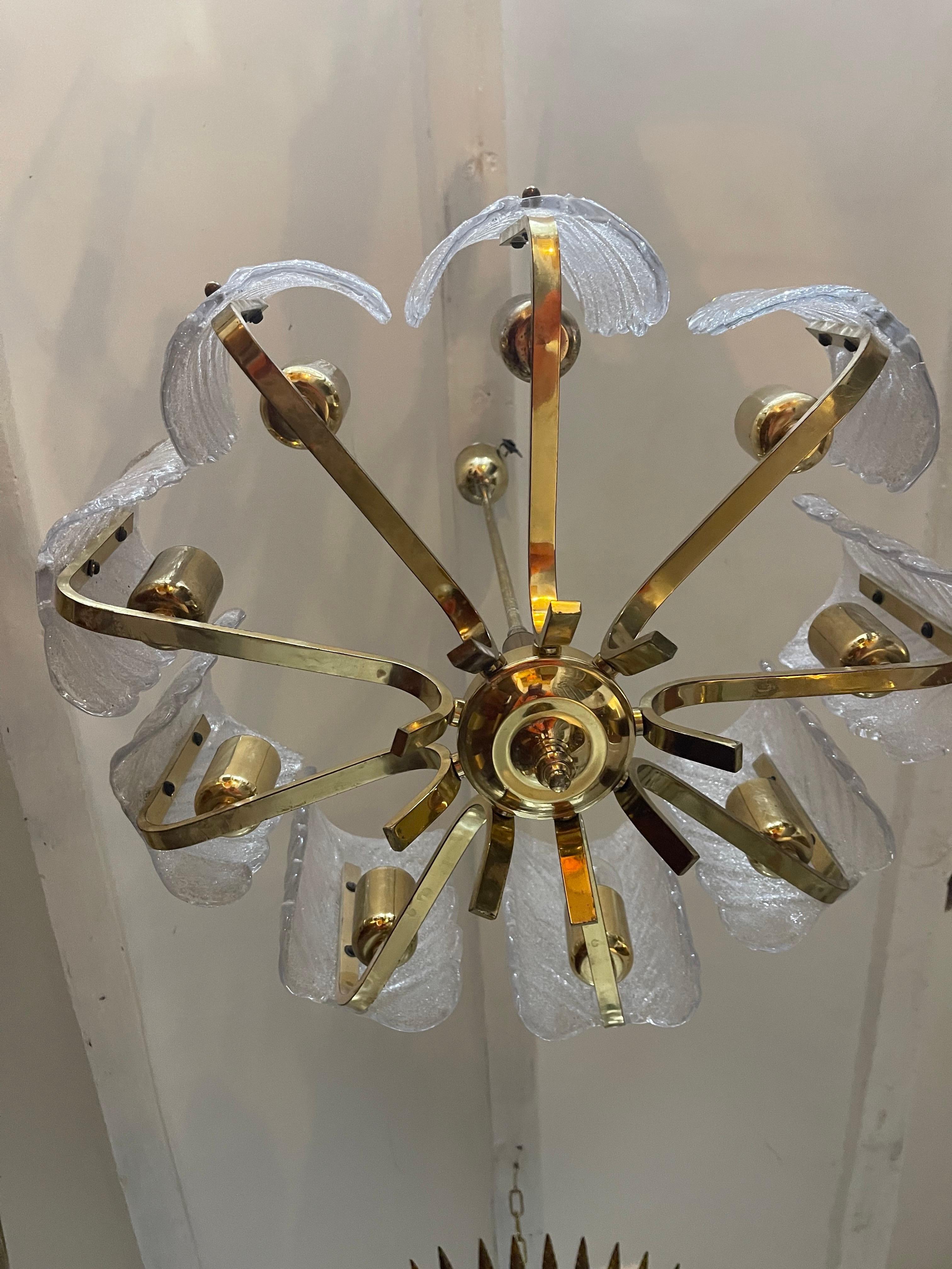 Brass Carl Fagerlund By Orrifors Chandelier 9 Leaves glass Murano For Sale