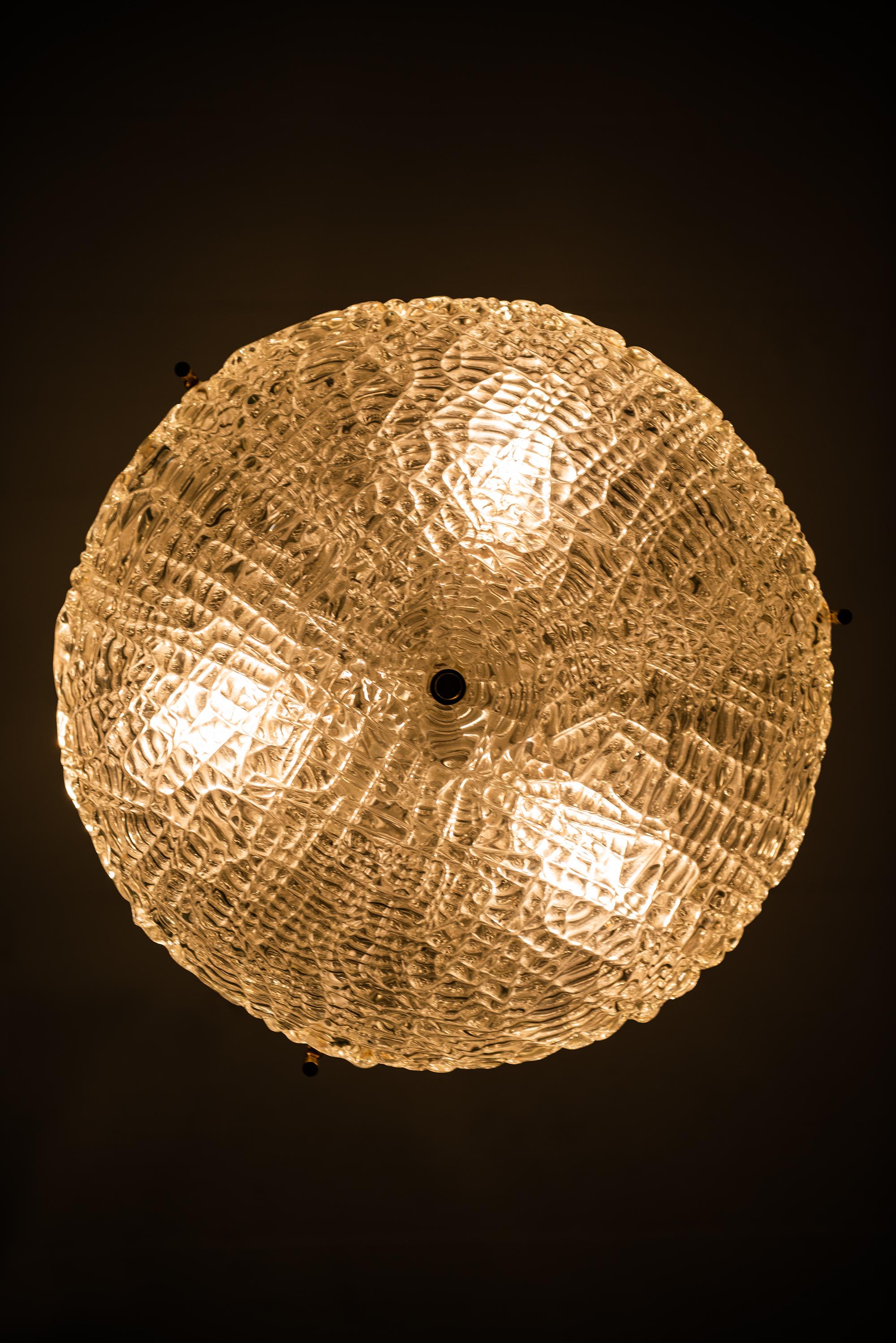 Carl Fagerlund Ceiling Lamp in Brass and Glass by Orrefors in Sweden 1