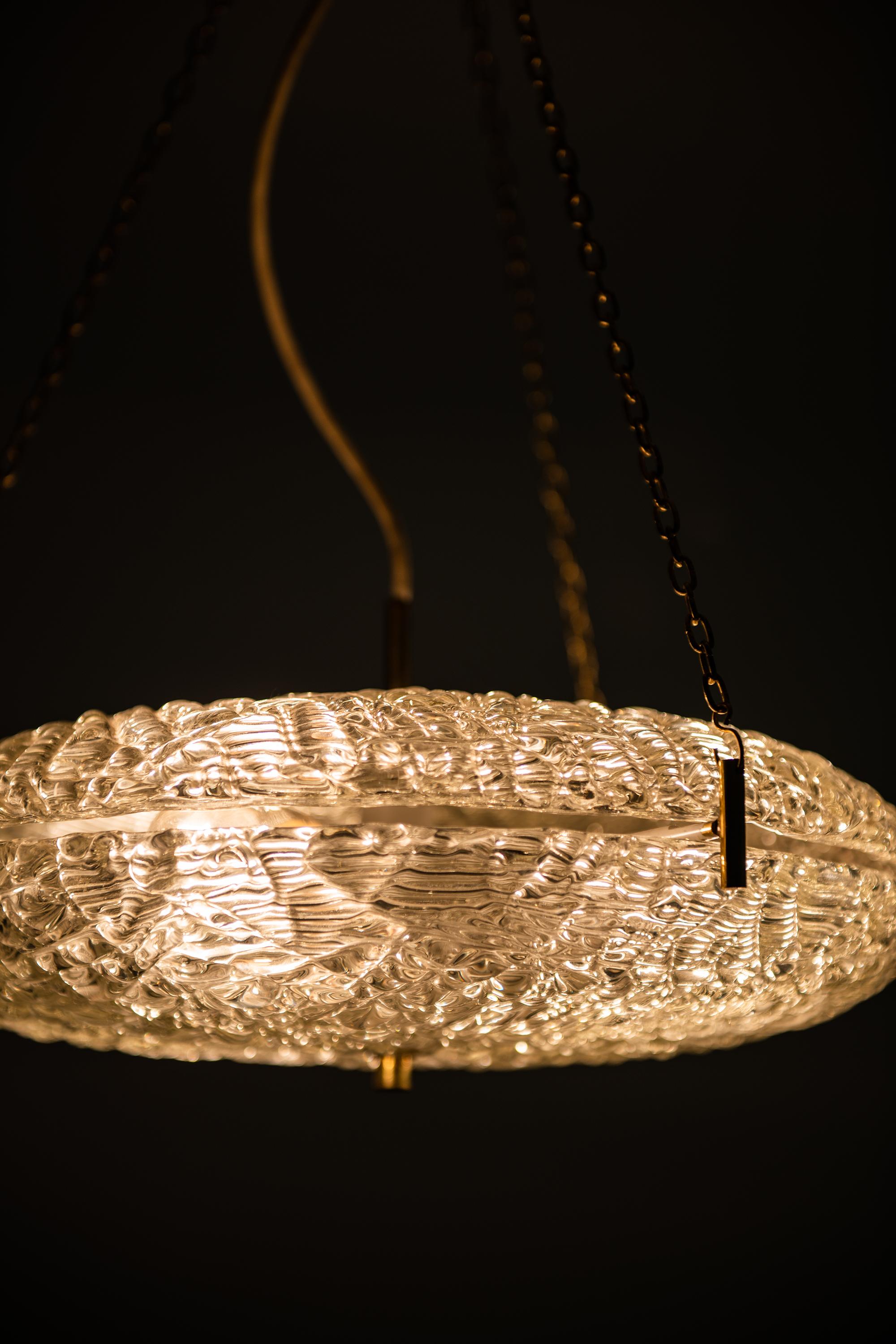Carl Fagerlund Ceiling Lamp in Brass and Glass by Orrefors in Sweden 2