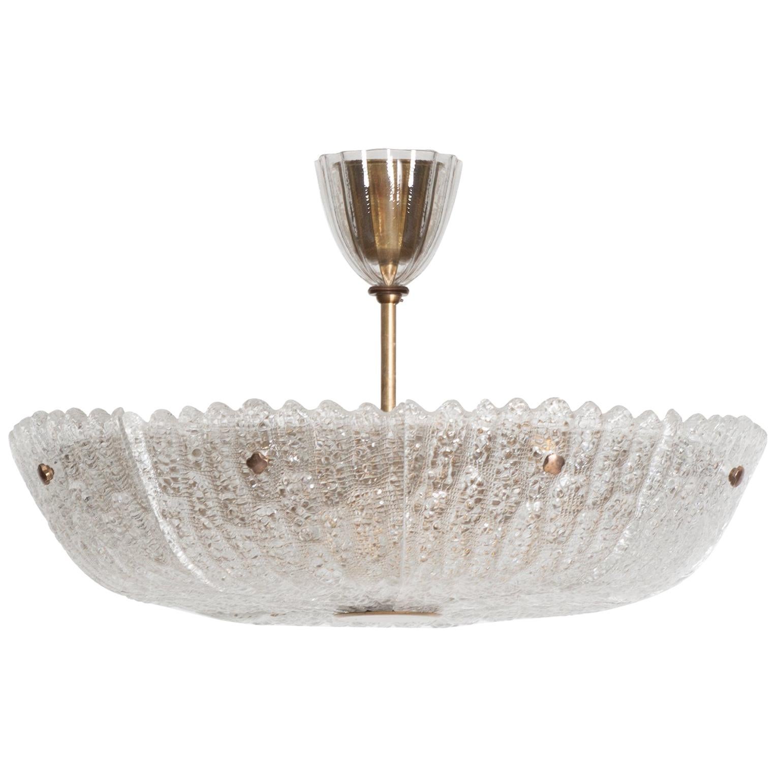Carl Fagerlund Ceiling Lamp in Glass and Brass Produced by Orrefors in Sweden
