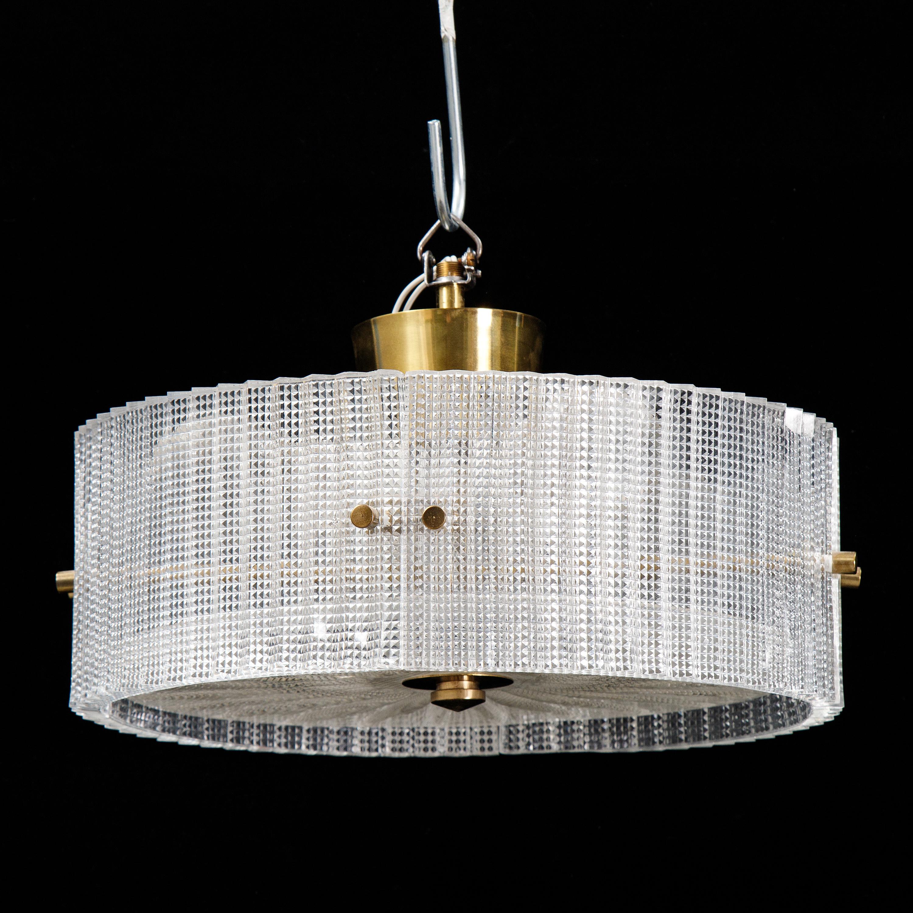Swedish Carl Fagerlund Ceiling Light for Orrefors Glass and Brass, Sweden, 1960 For Sale