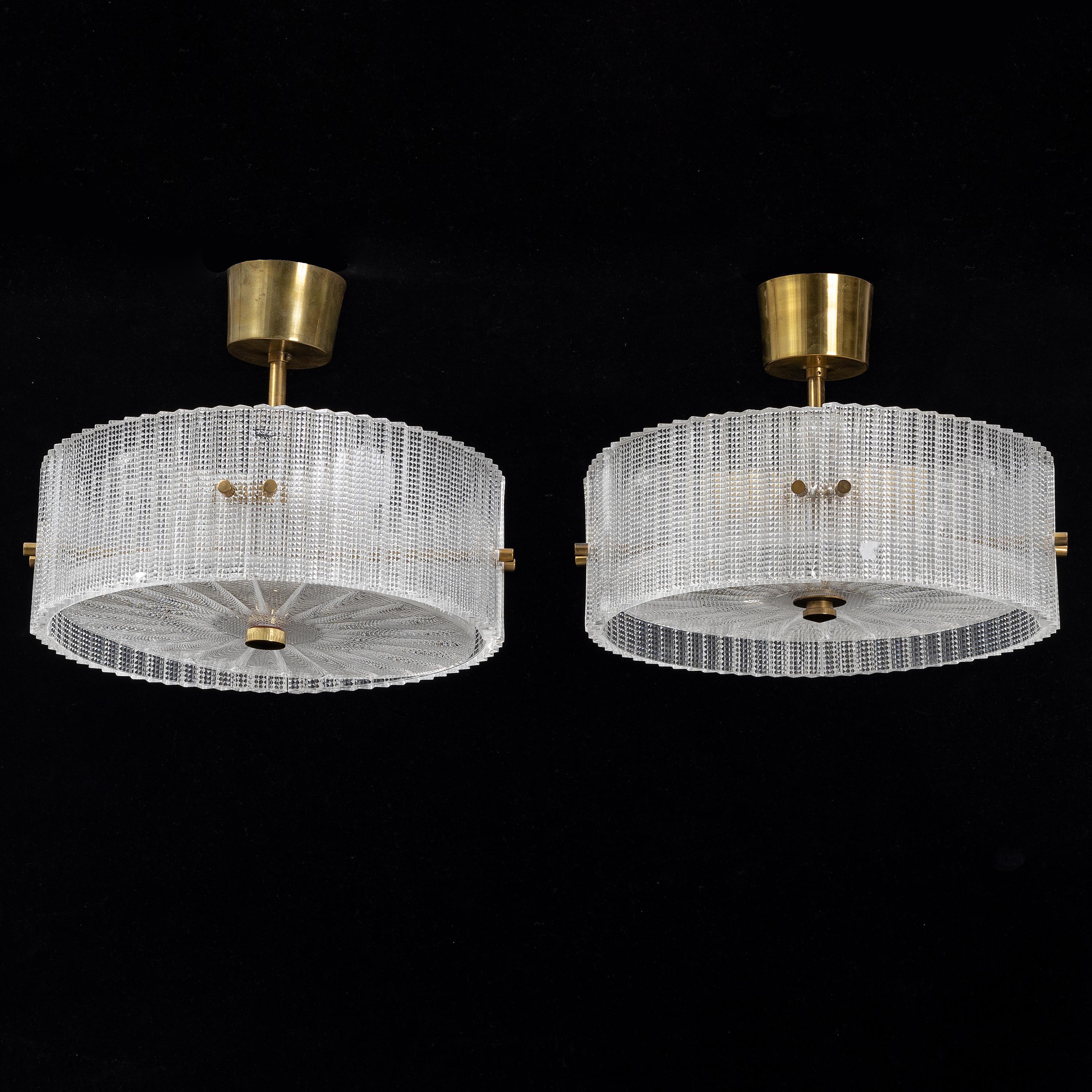 20th Century Carl Fagerlund Ceiling Light for Orrefors Glass and Brass, Sweden, 1960 For Sale
