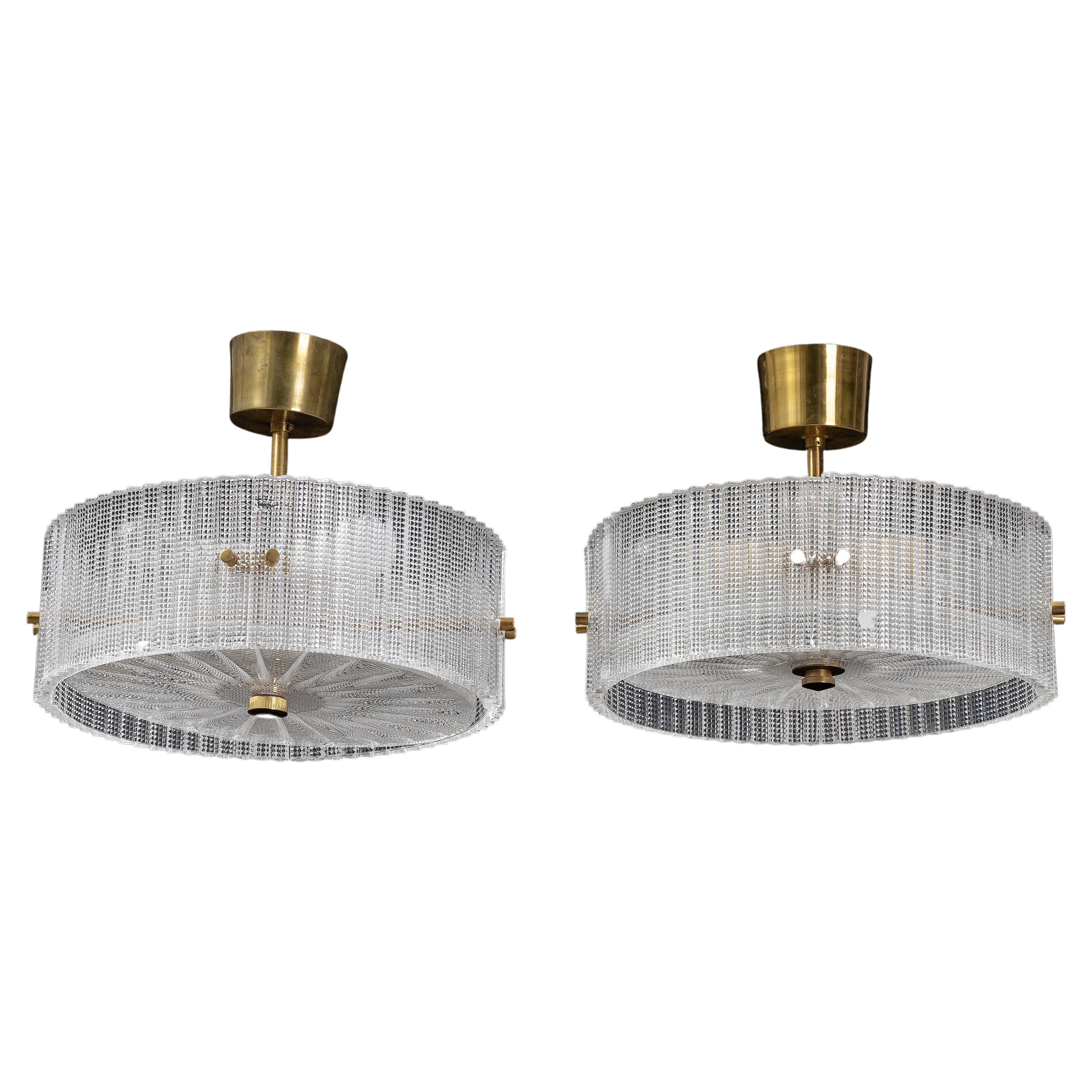 Carl Fagerlund Ceiling Light for Orrefors Glass and Brass, Sweden, 1960 For Sale
