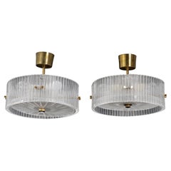 Carl Fagerlund Ceiling Light for Orrefors Glass and Brass, Sweden, 1960