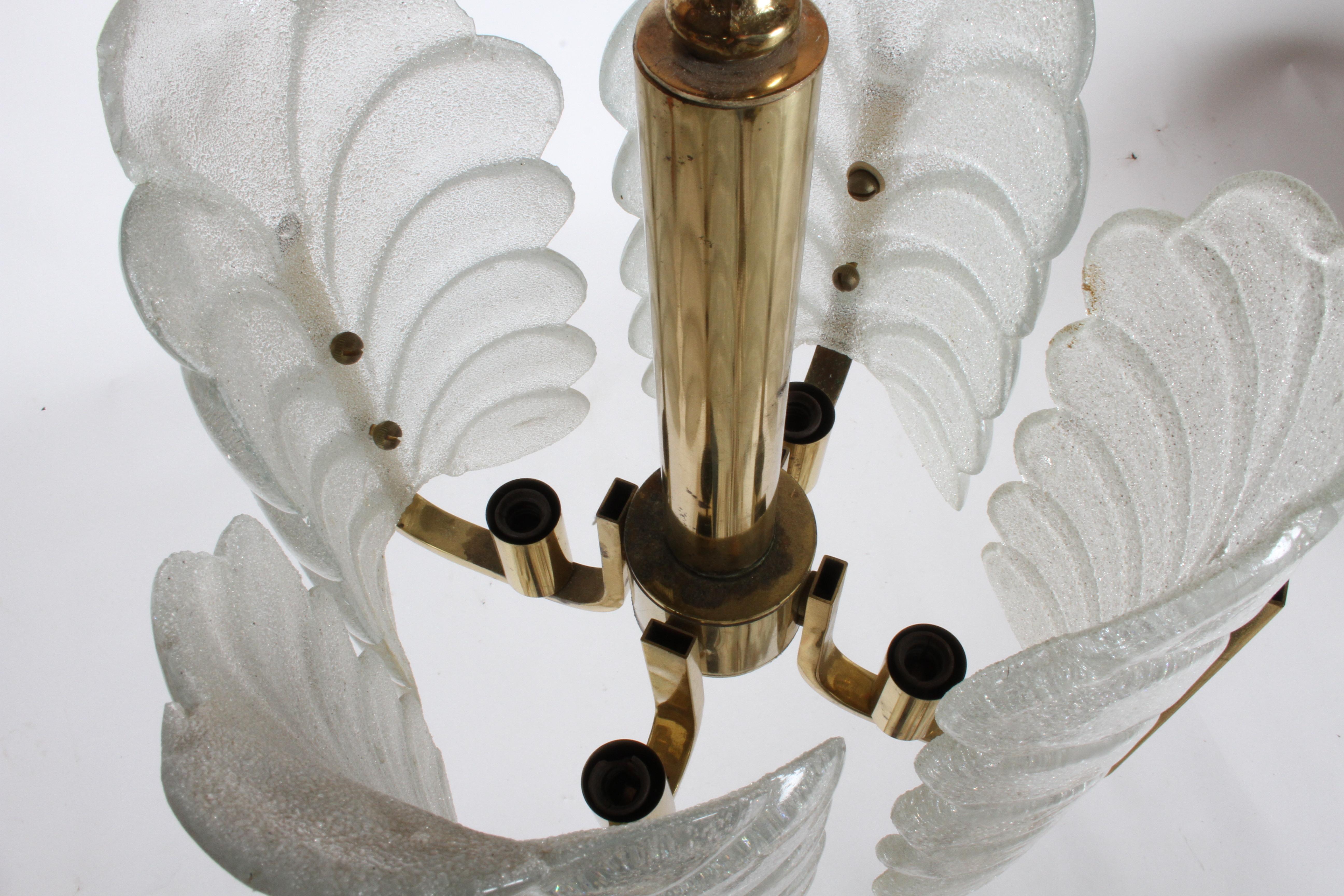 Carl Fagerlund Chandelier for Orrefors Sweden Textured Acanthus Glass Leaves  For Sale 3