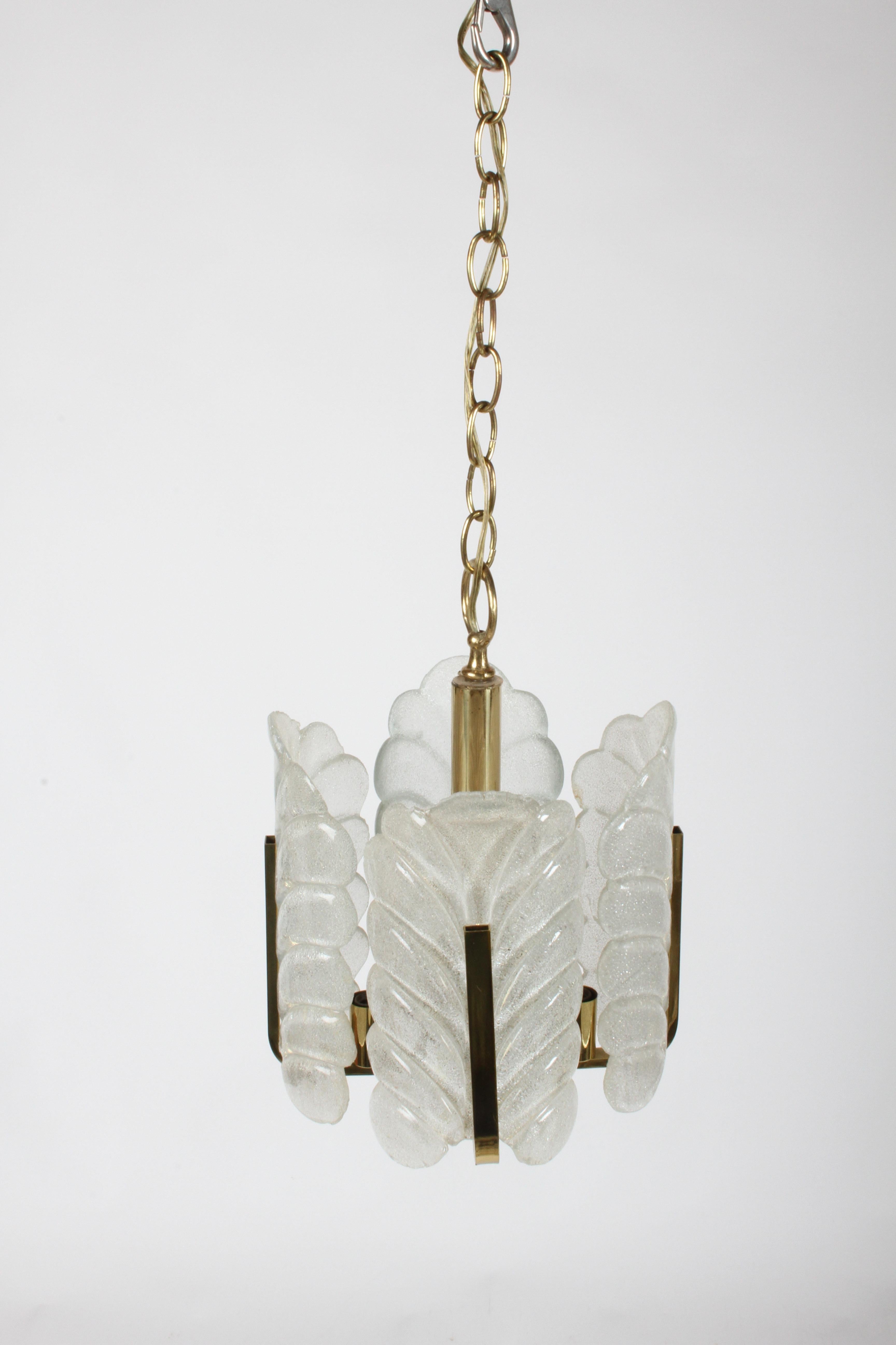 Carl Fagerlund Chandelier for Orrefors Sweden Textured Acanthus Glass Leaves  For Sale 5