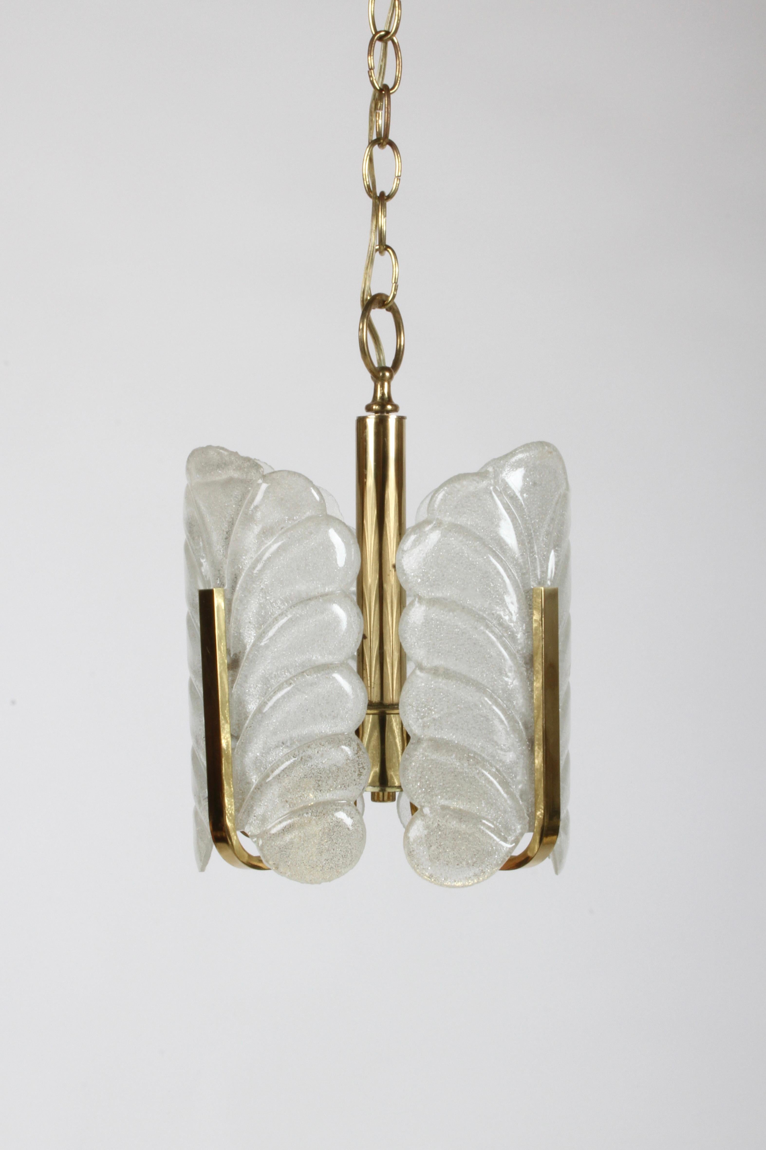 Swedish Carl Fagerlund Chandelier for Orrefors Sweden Textured Acanthus Glass Leaves  For Sale
