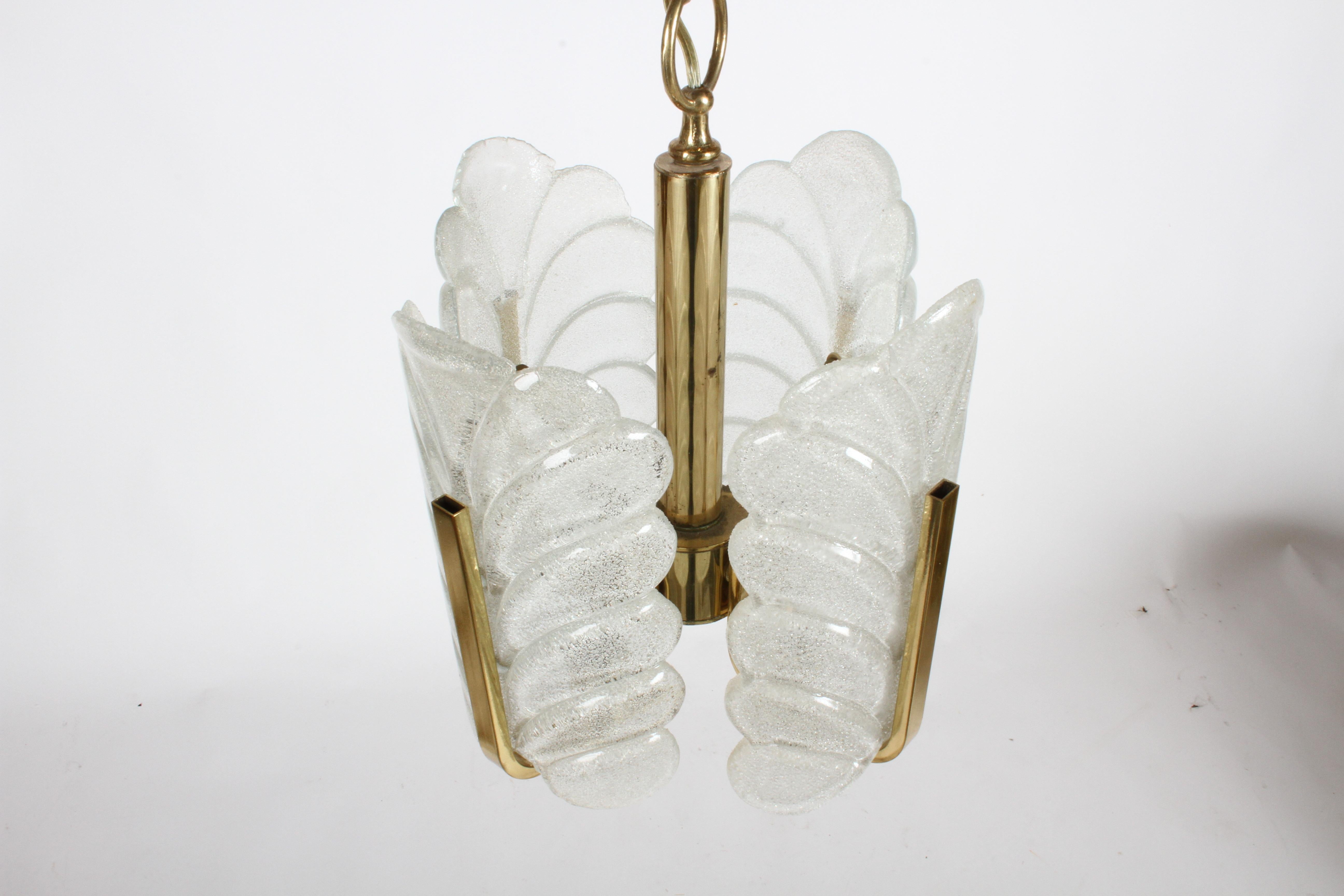 Mid-20th Century Carl Fagerlund Chandelier for Orrefors Sweden Textured Acanthus Glass Leaves  For Sale