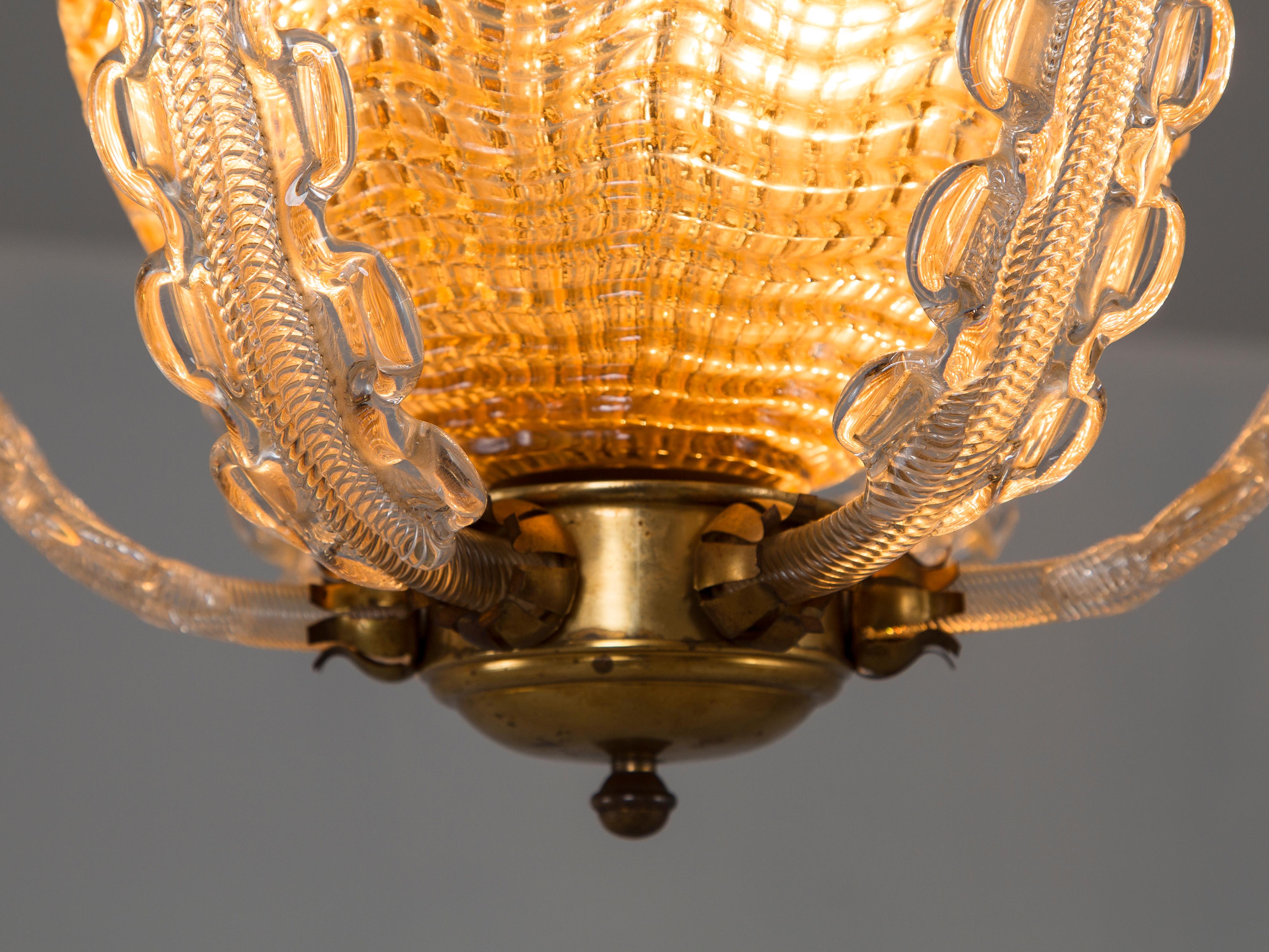 Mid-Century Modern Carl Fagerlund Chandelier in Brass and Glass