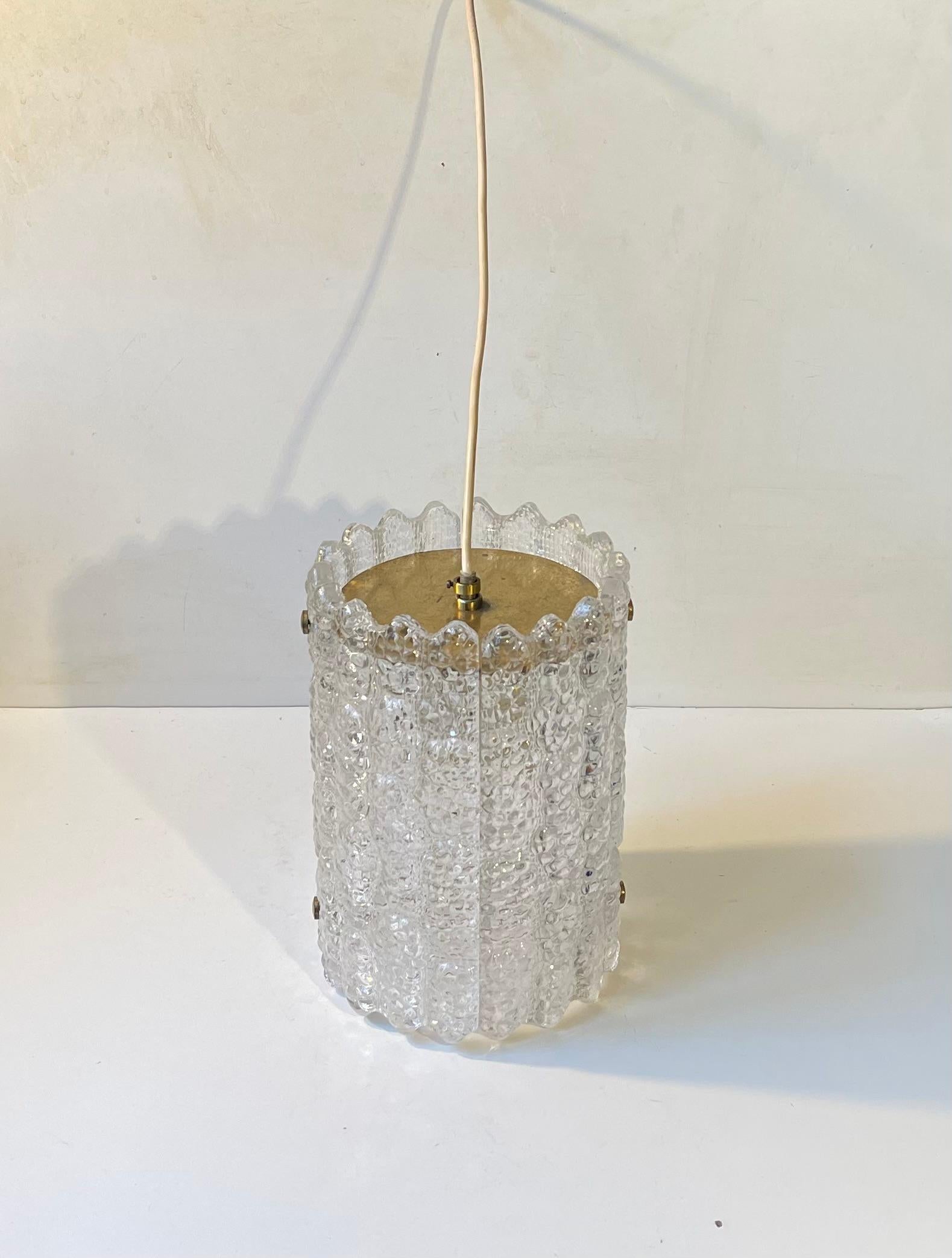 Mid-Century Modern Carl Fagerlund Crystal and Brass Hanging Lamp for Orrefors, 1960s For Sale