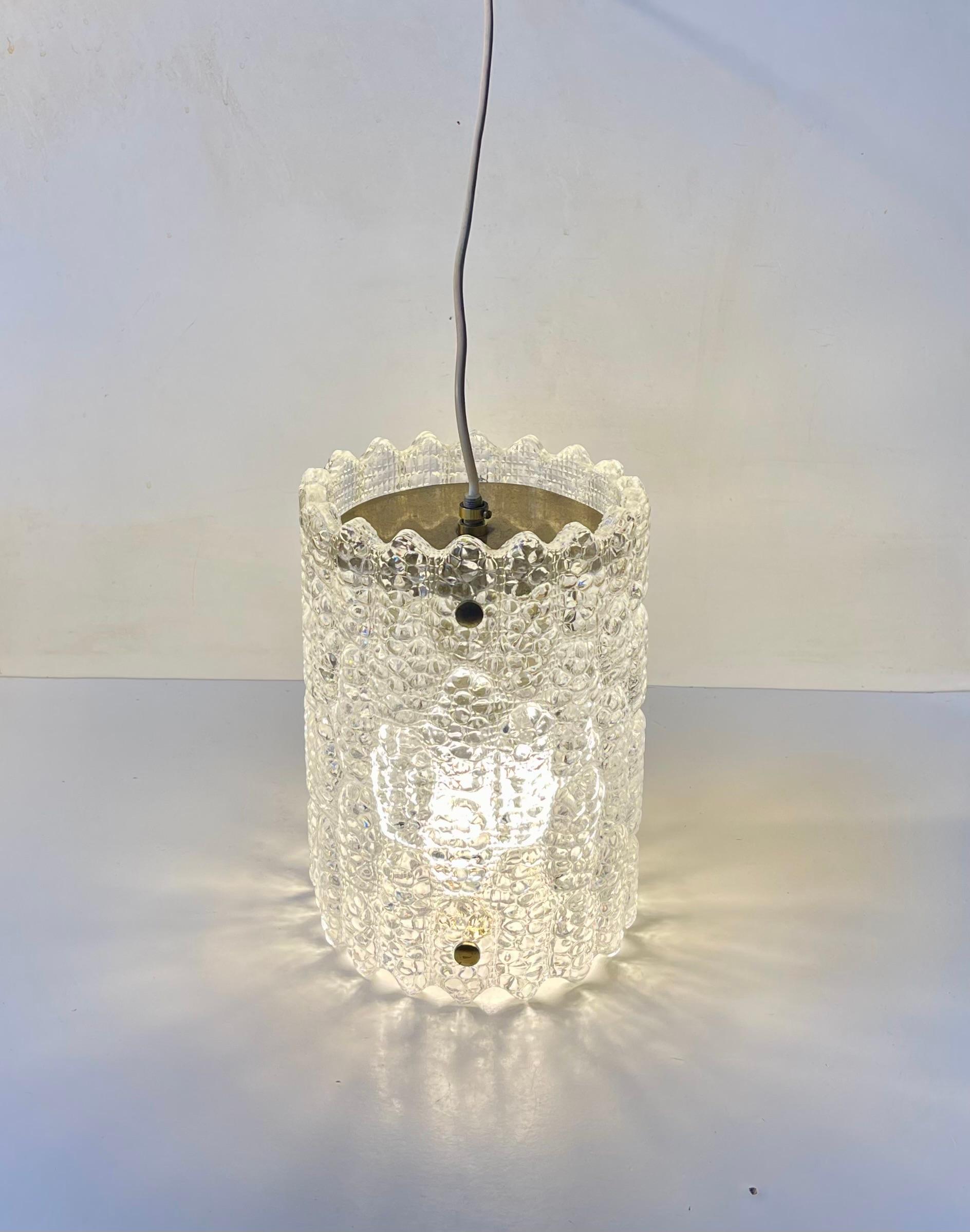 Danish Carl Fagerlund Crystal and Brass Hanging Lamp for Orrefors, 1960s For Sale