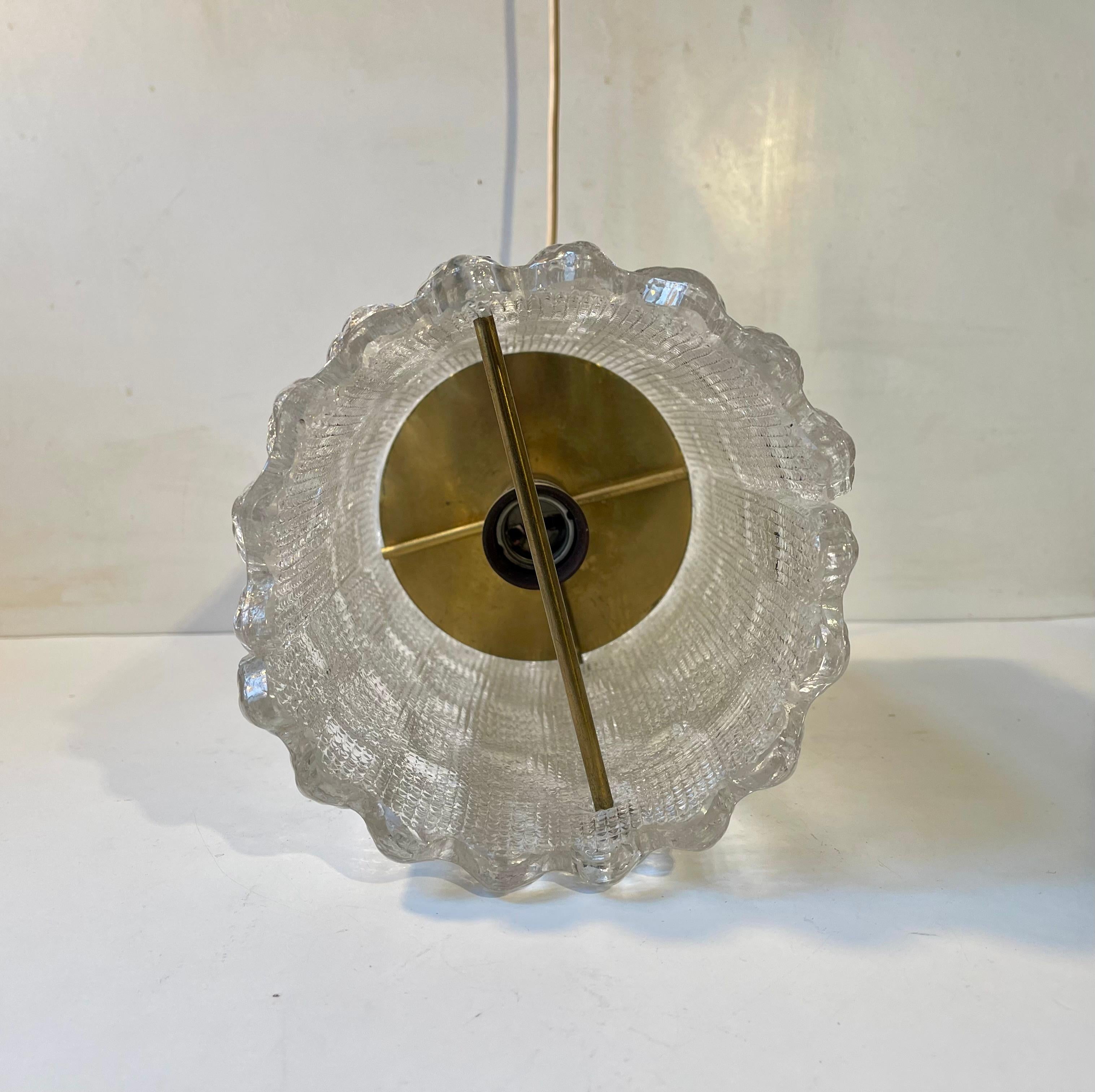 Carl Fagerlund Crystal and Brass Hanging Lamp for Orrefors, 1960s In Good Condition For Sale In Esbjerg, DK