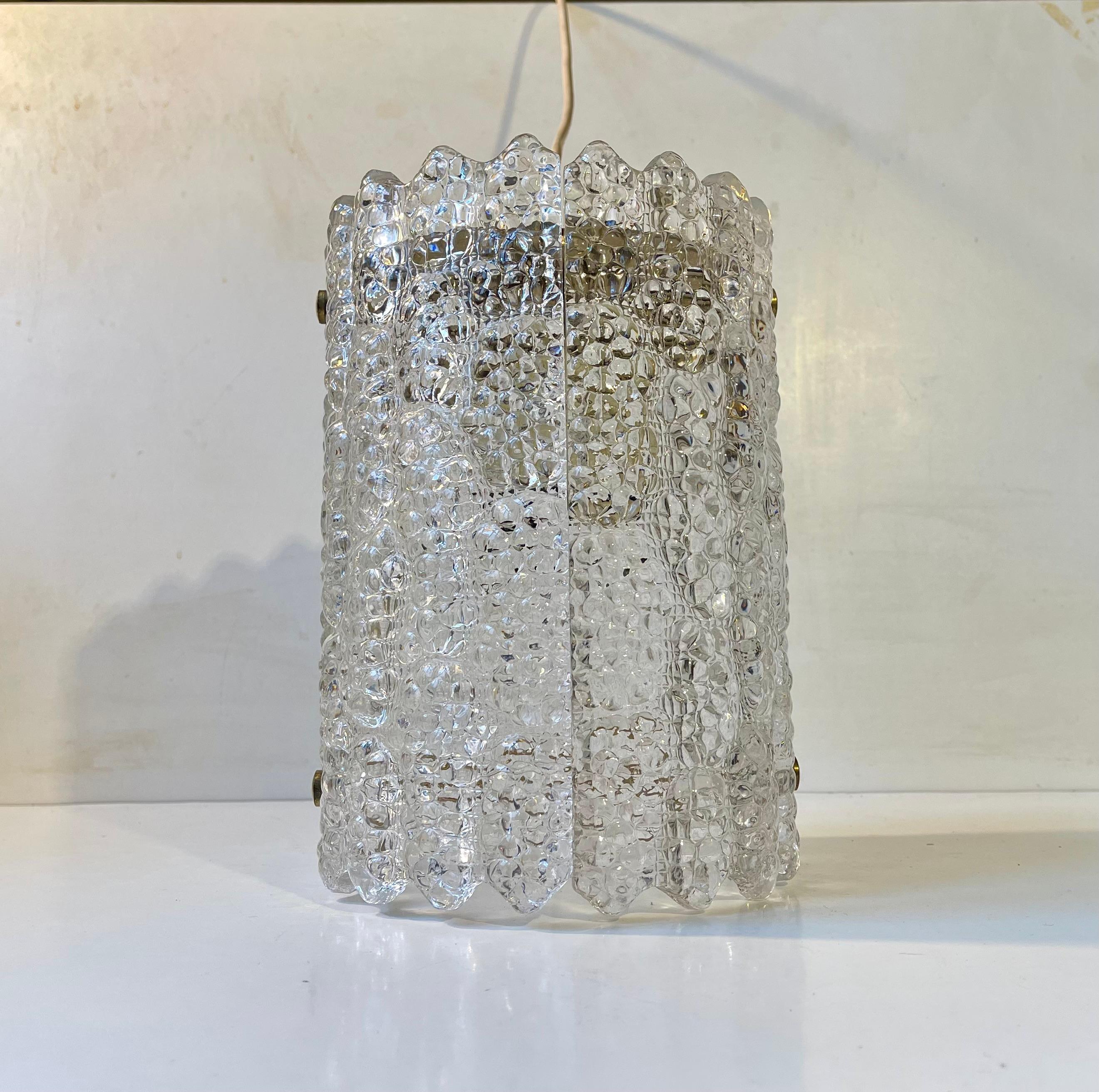 Carl Fagerlund Crystal and Brass Hanging Lamp for Orrefors, 1960s For Sale 1