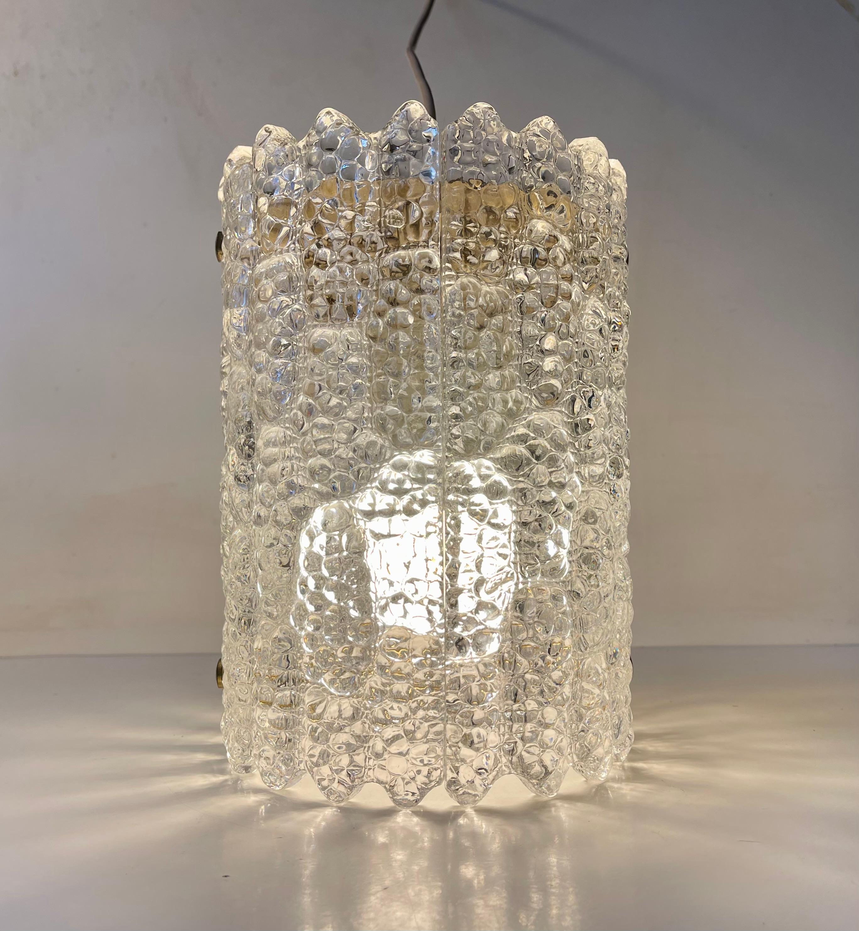 Carl Fagerlund Crystal and Brass Hanging Lamp for Orrefors, 1960s For Sale 2