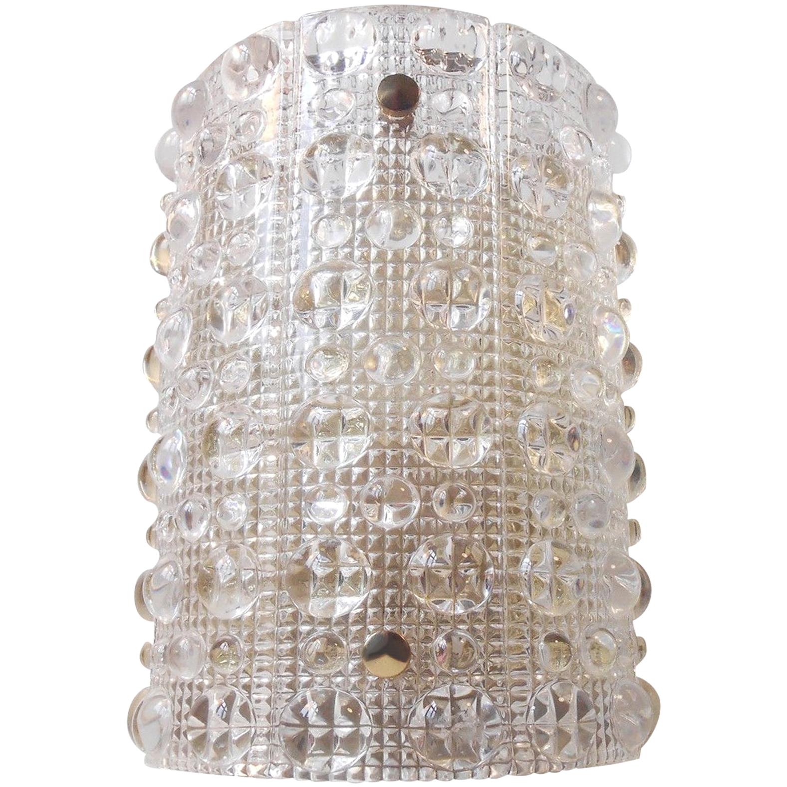 Carl Fagerlund Crystal and Brass Wall Sconce, Orrefors, 1950s