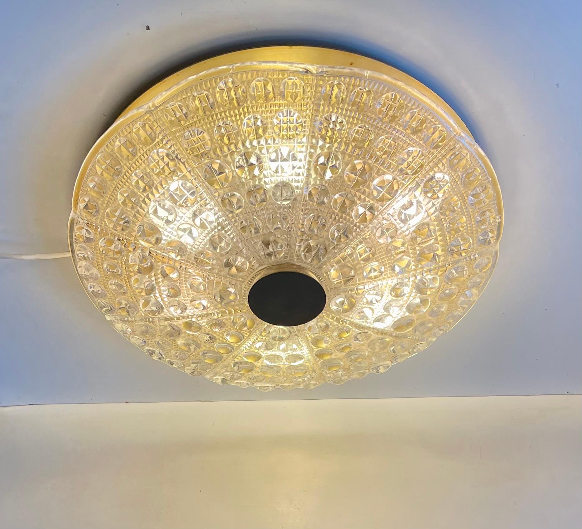 Brass Carl Fagerlund Crystal Ceiling or Wall Lamp for Orrefors Sweden, 1960s For Sale