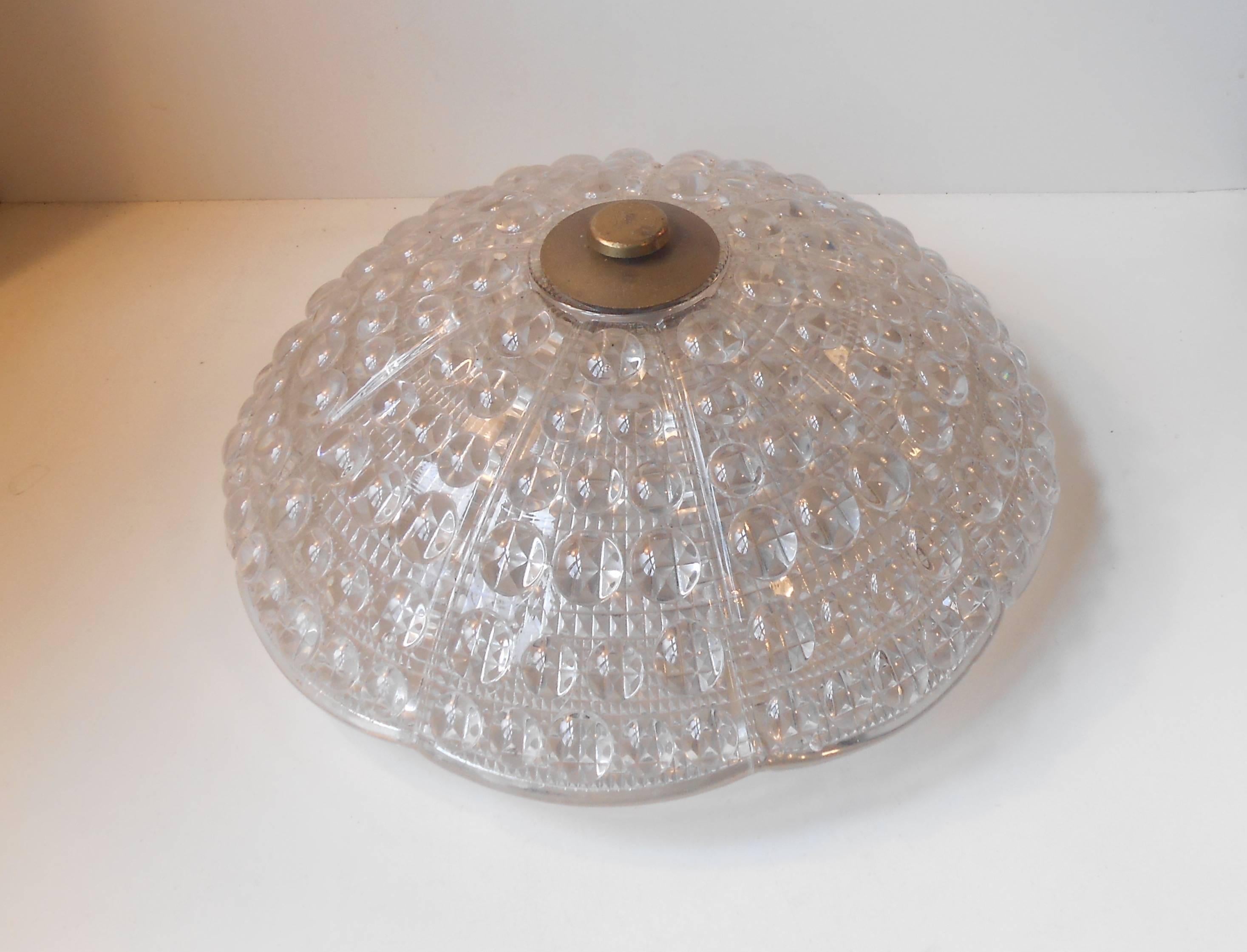 Patinated Carl Fagerlund Crystal Flush Mount Chandelier or Sconce, Orrefors 1950s For Sale