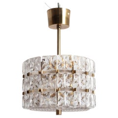Carl Fagerlund Crystal Glass and Brass Pendant Light for Orrefors, Sweden, 1960