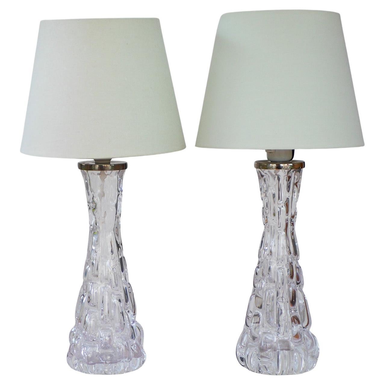 Carl Fagerlund crystal glass table lamps. Orrefors, Sweden