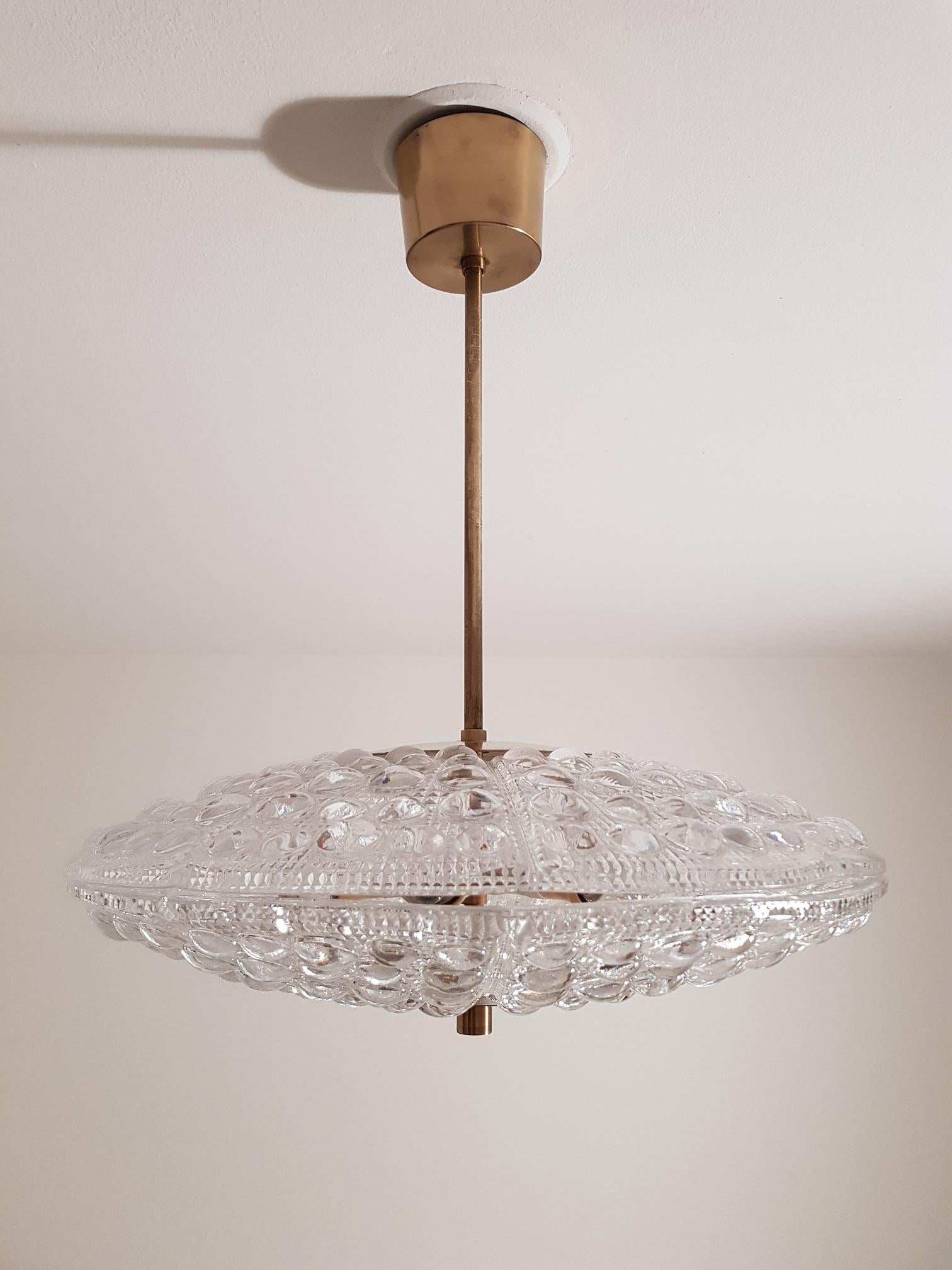 Carl Fagerlund Dual Disc Chandelier Brass and Glass 1960s, Orrefors Sweden For Sale 1