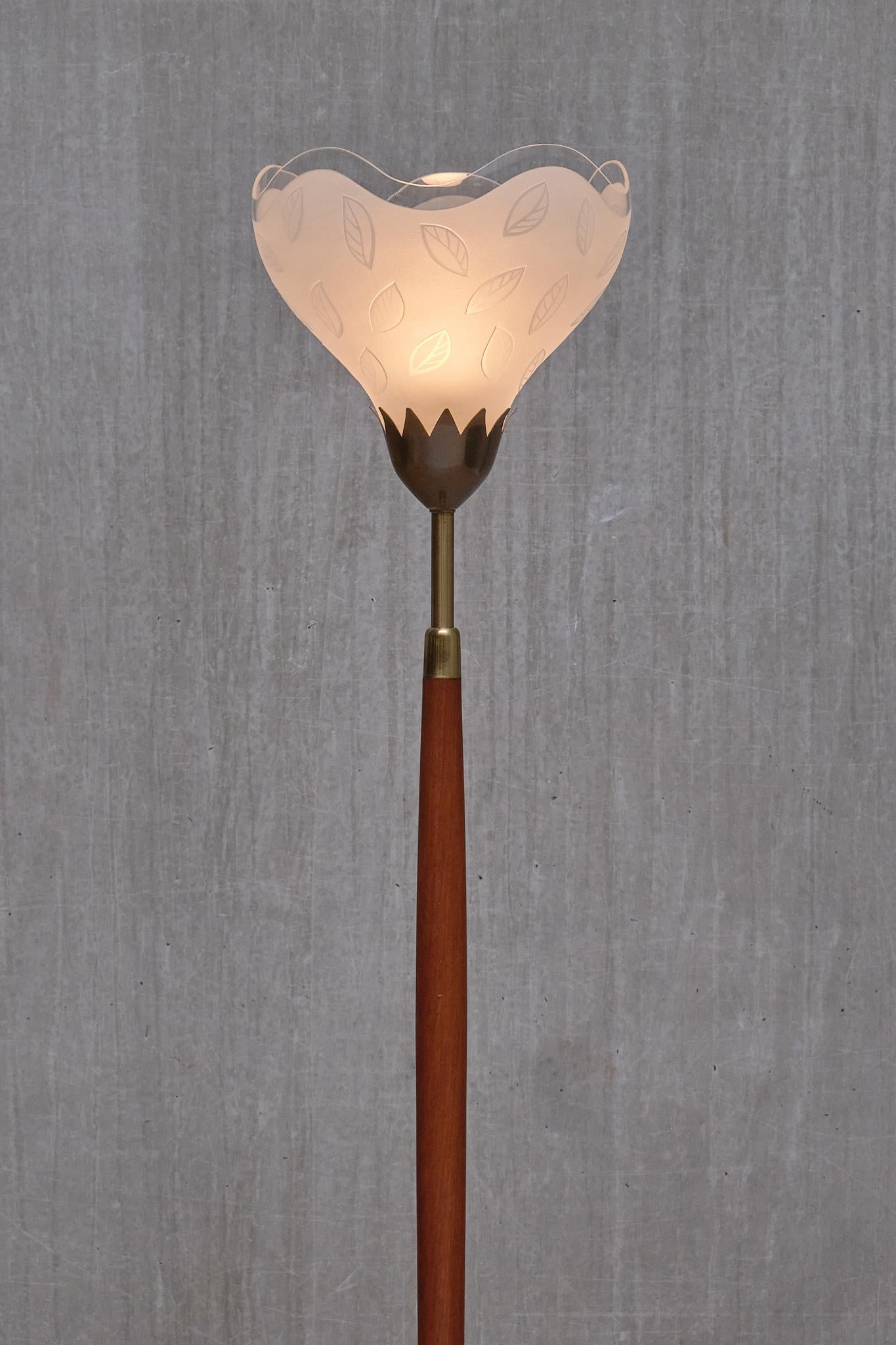 Lampadaire Carl Fagerlund en acajou, laiton et verre, Orrefors, Suède, années 1950 en vente 3