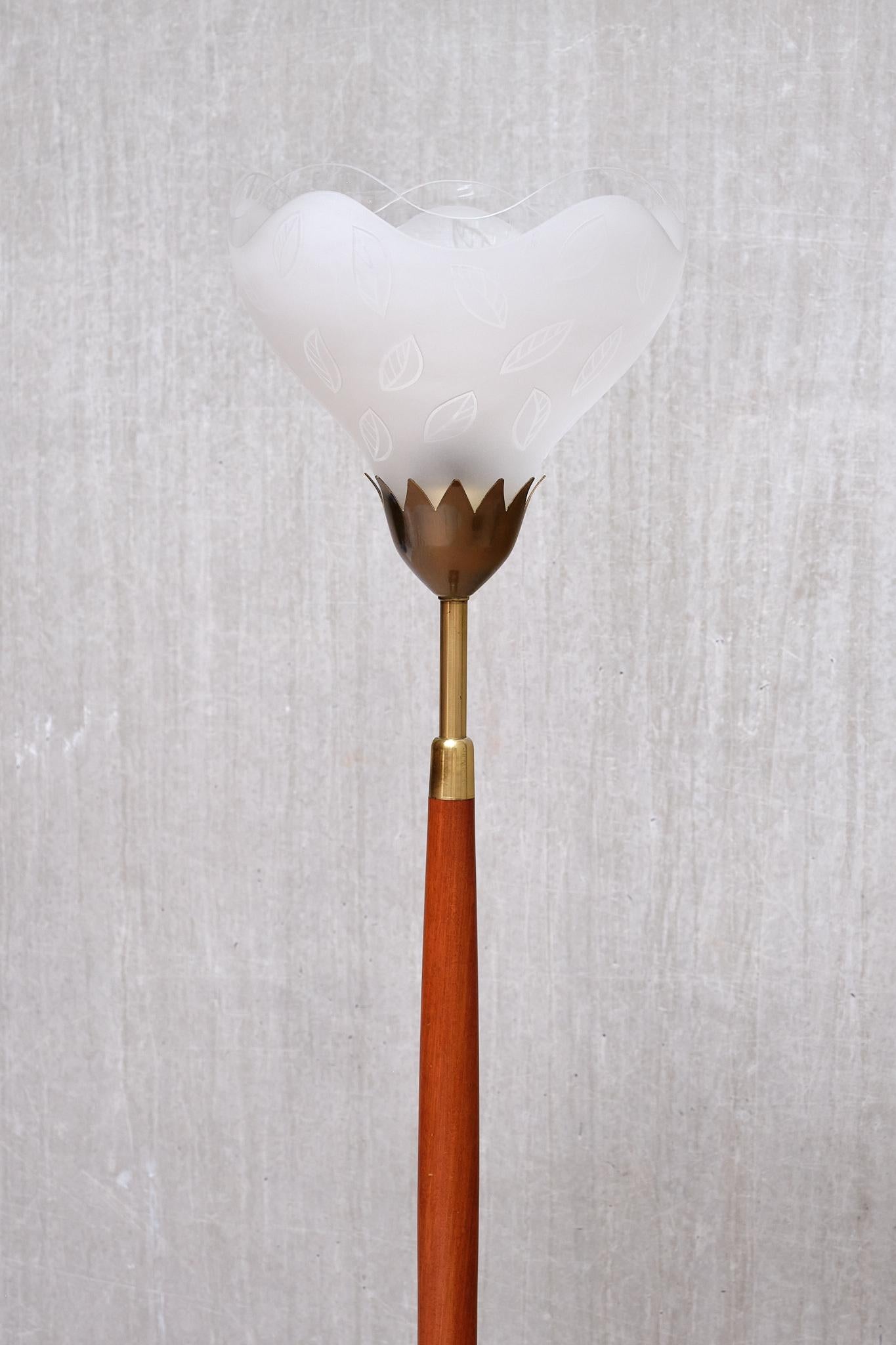 Lampadaire Carl Fagerlund en acajou, laiton et verre, Orrefors, Suède, années 1950 en vente 2